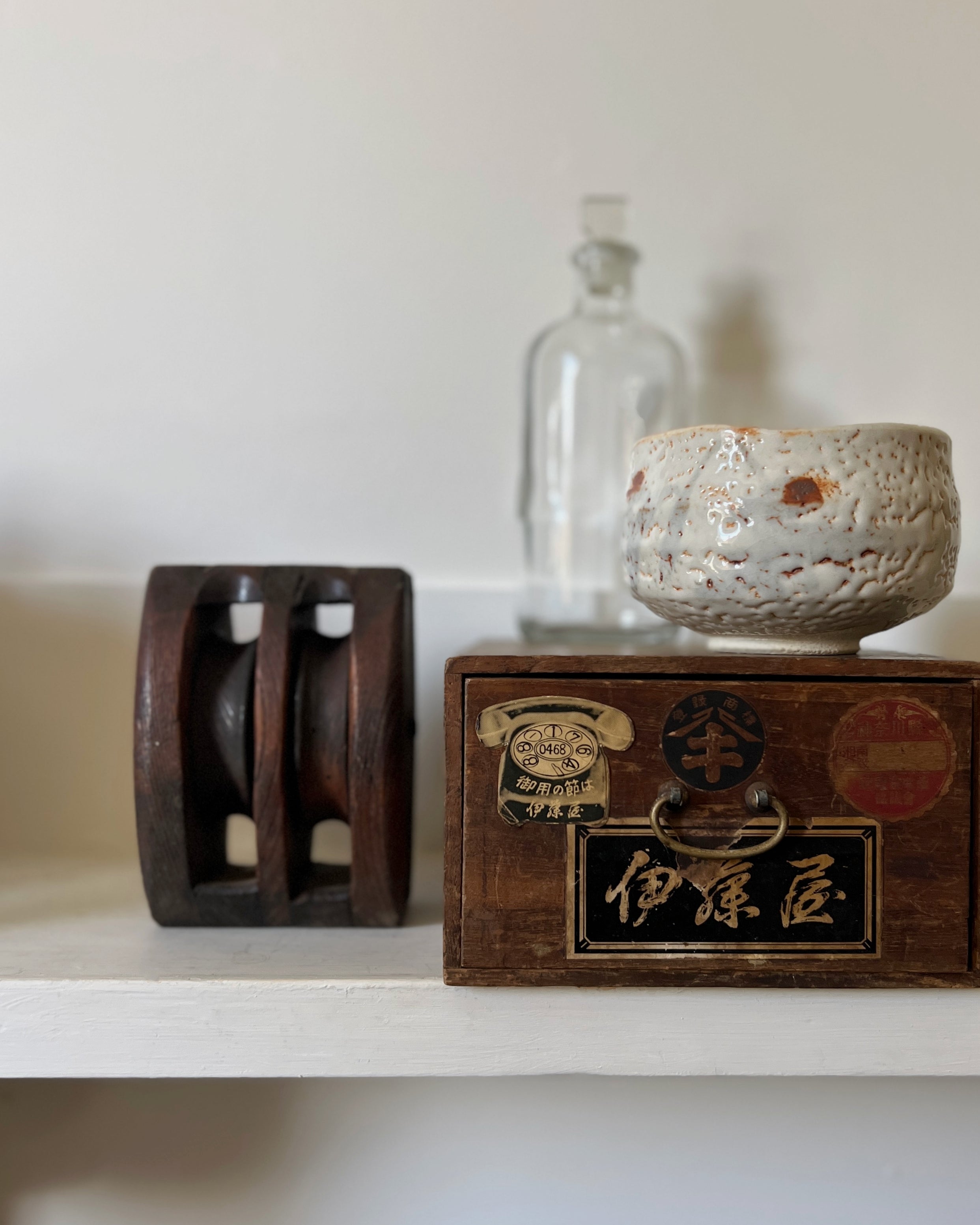 vintage japanese wooden double pulley