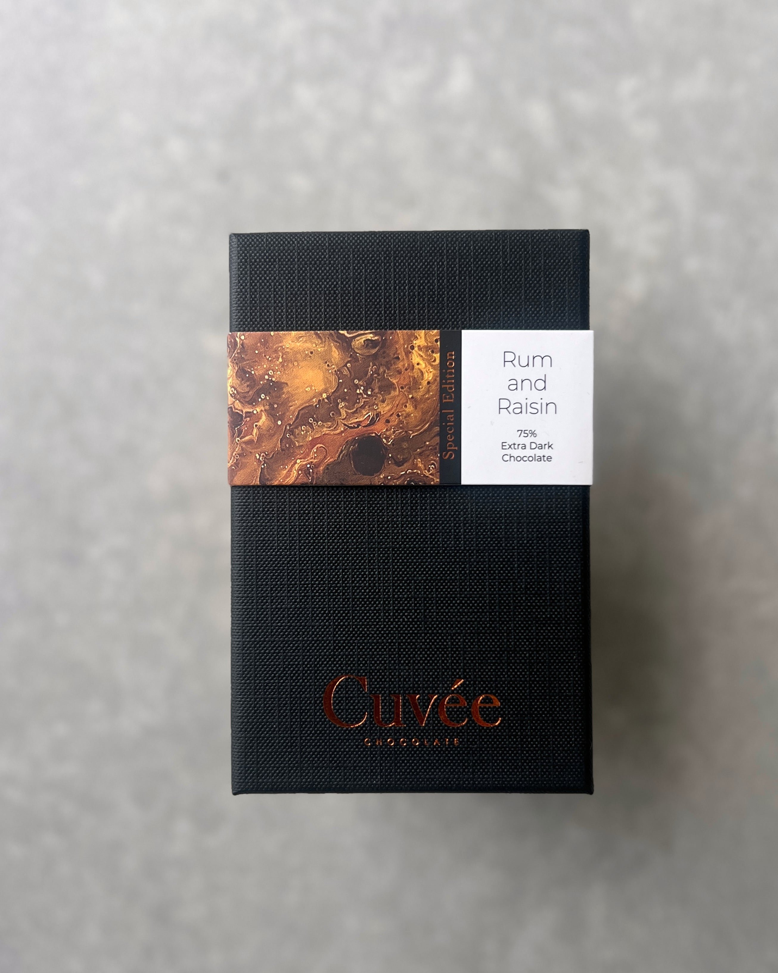 Cuvée : rum & raisin 75% dark chocolate