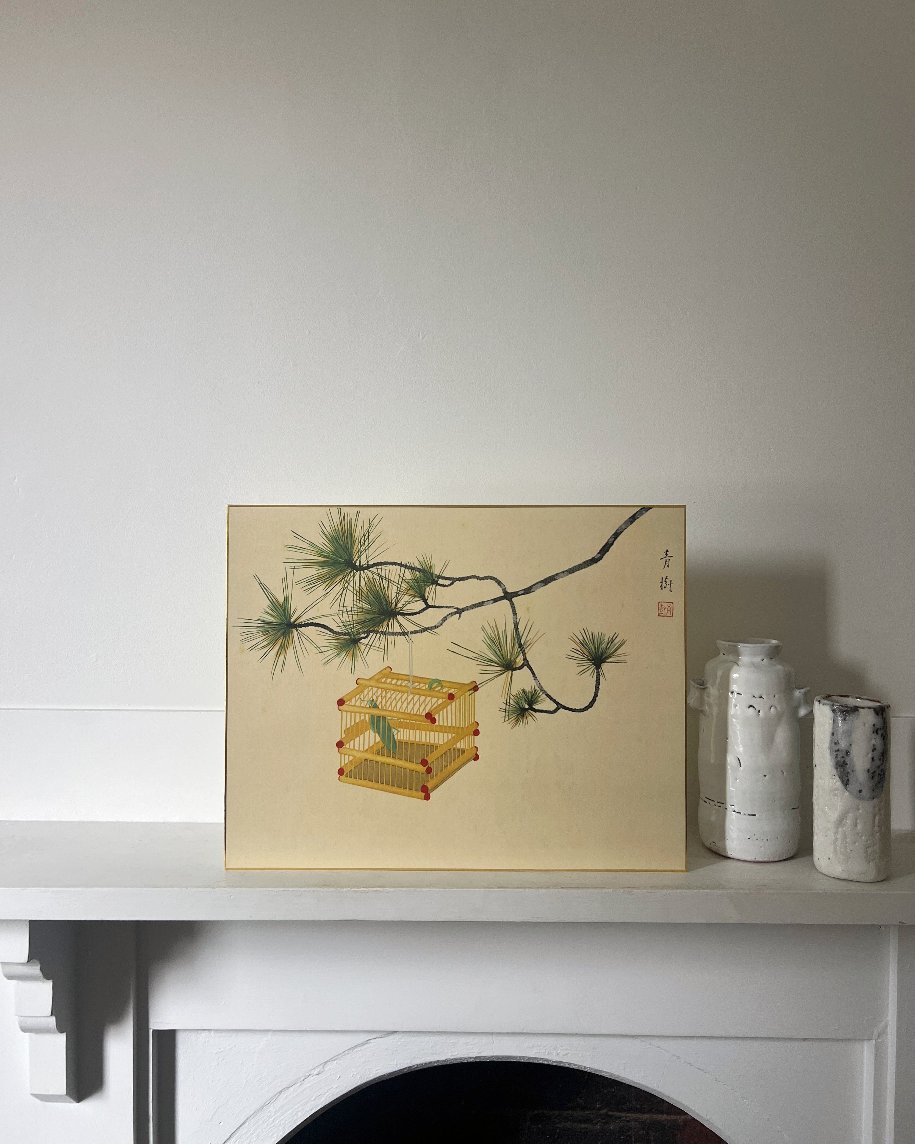 vintage japanese shikishi print : cricket cage