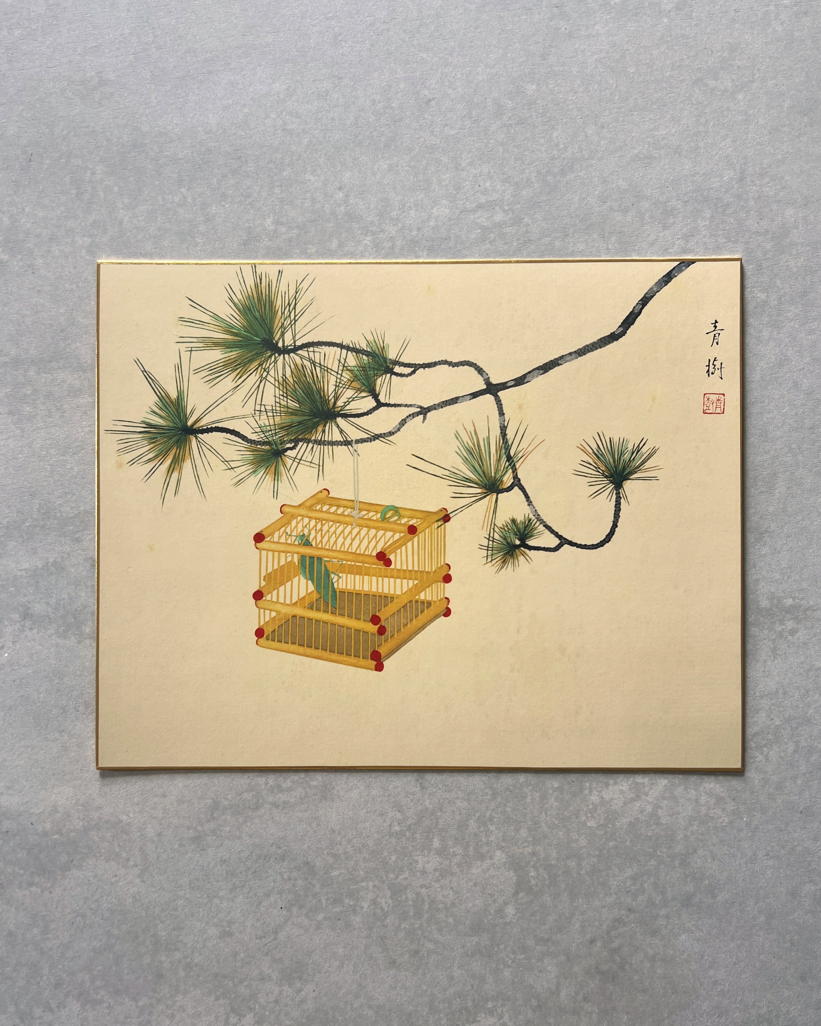 vintage japanese shikishi print : cricket cage
