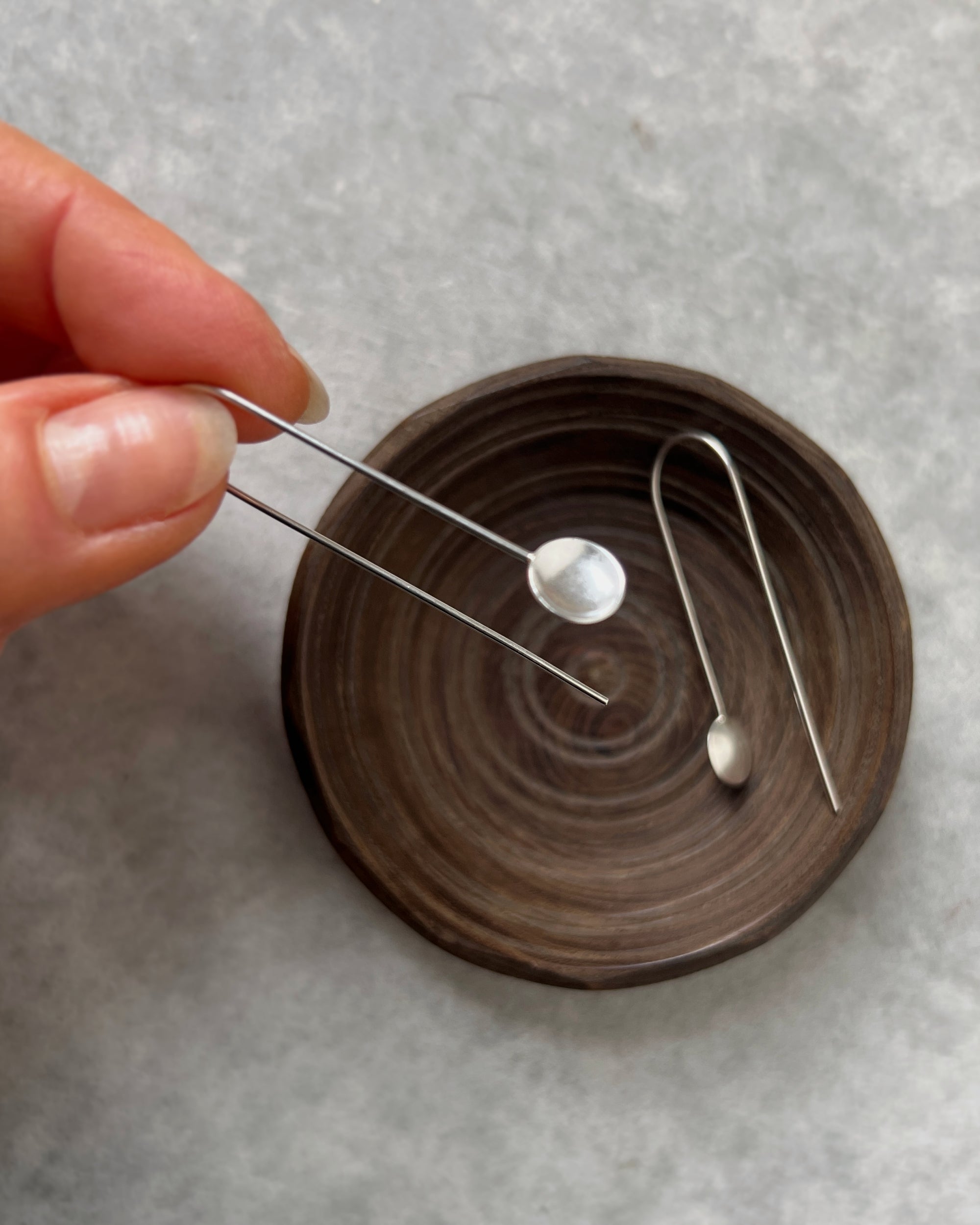 stacey vickery : silver bowl drop earrings