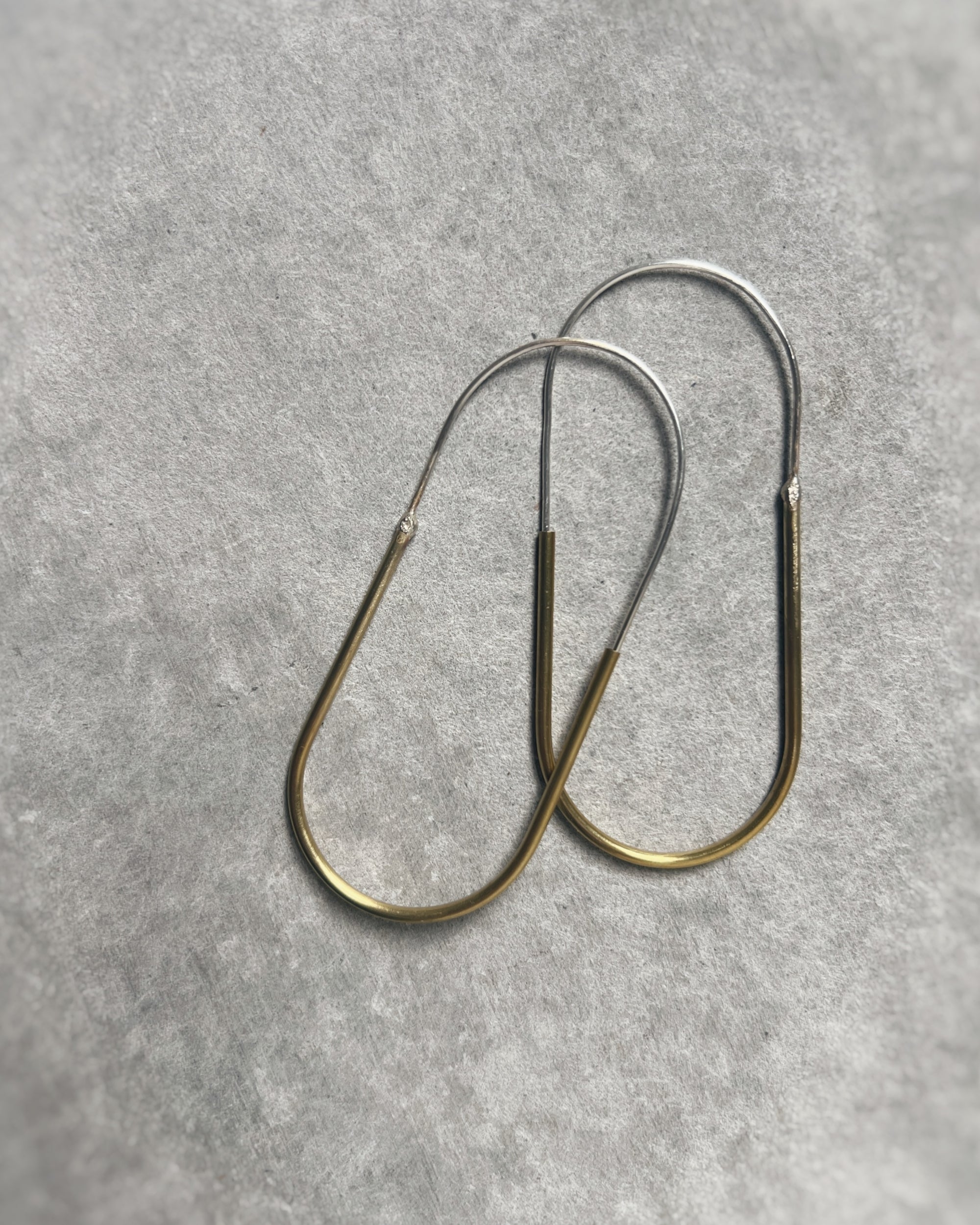 stacey vickery : long brass & silver hoop earrings