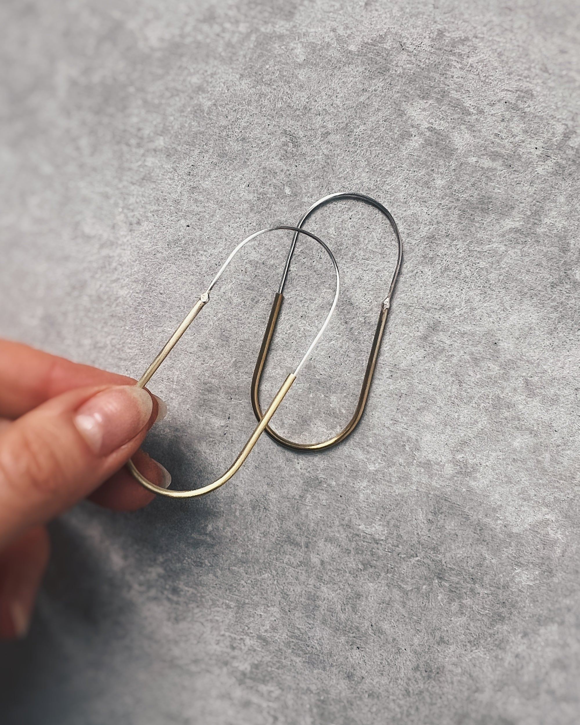 stacey vickery : long brass & silver hoop earrings