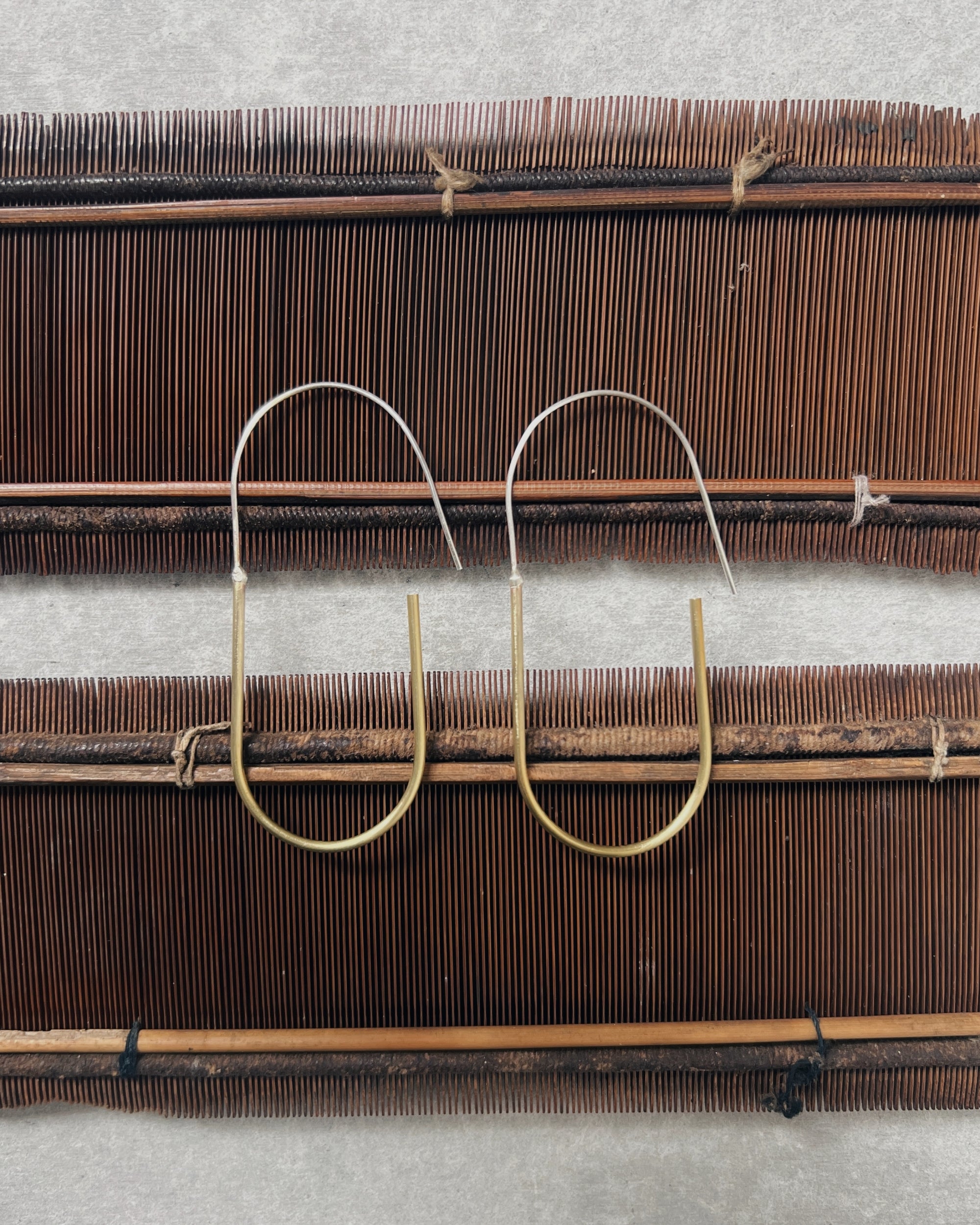 stacey vickery : long brass & silver hoop earrings