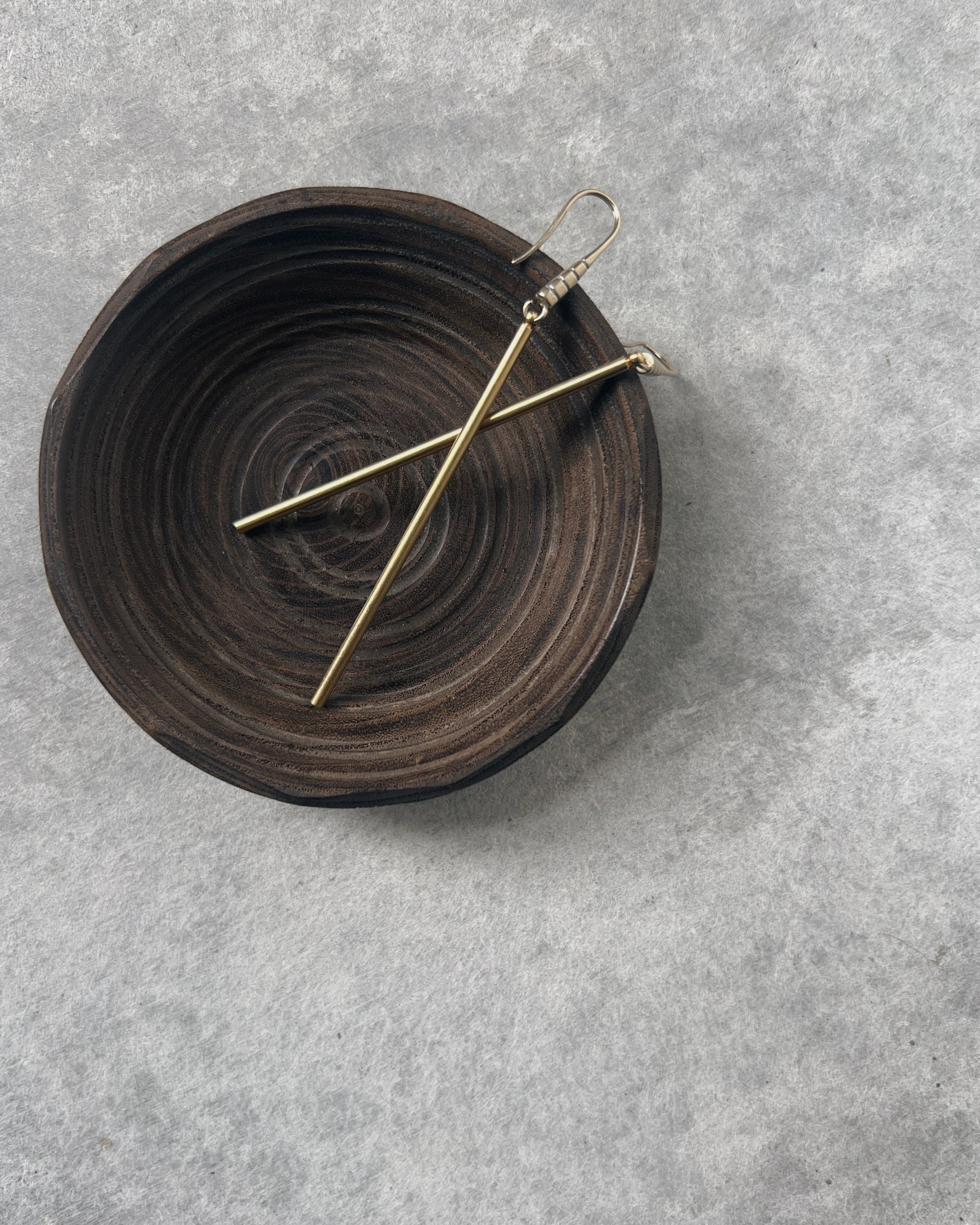 stacey vickery : long brass etched bar earrings