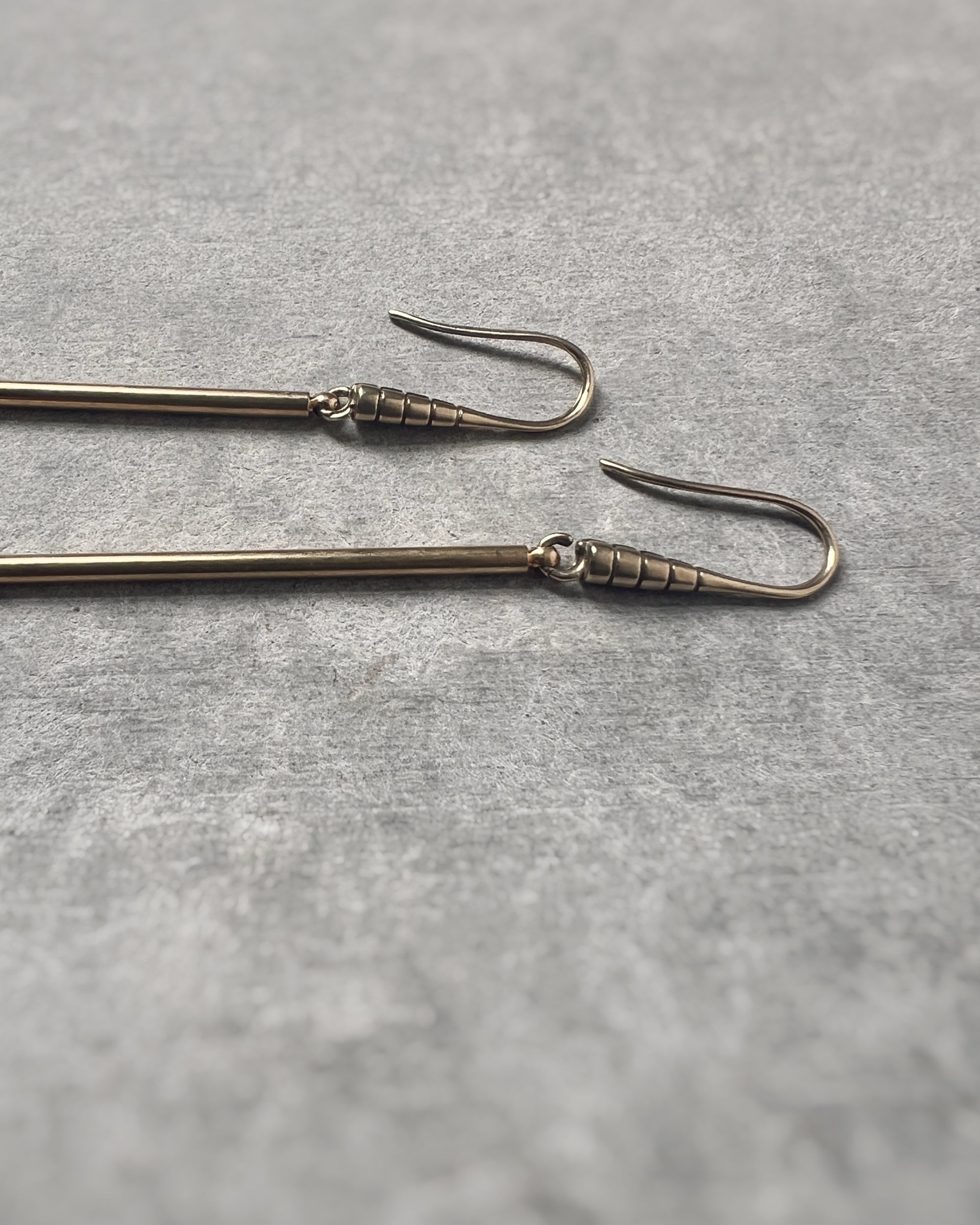 stacey vickery : long brass etched bar earrings