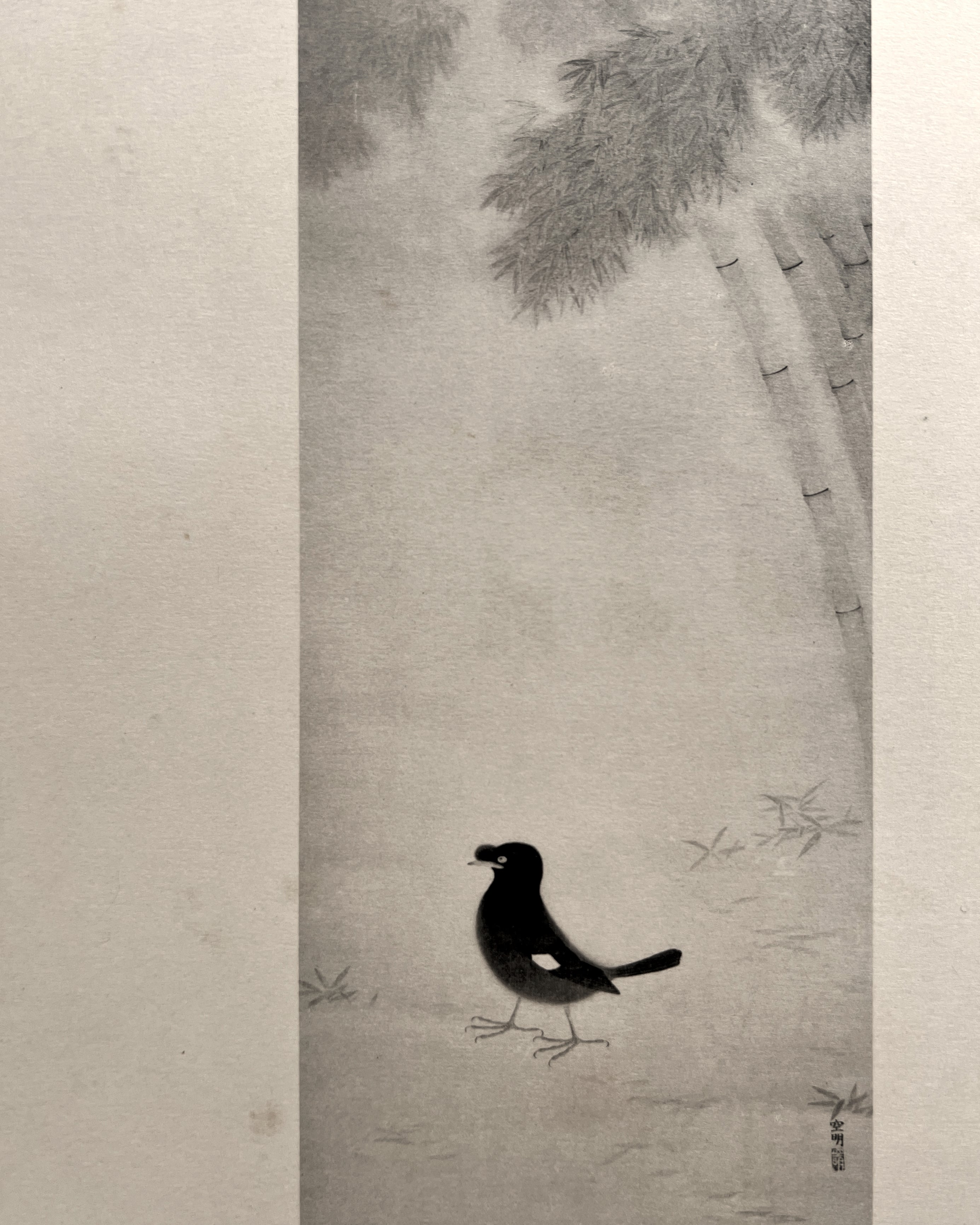 vintage japanese monochrome print : birdwatching / autumn village