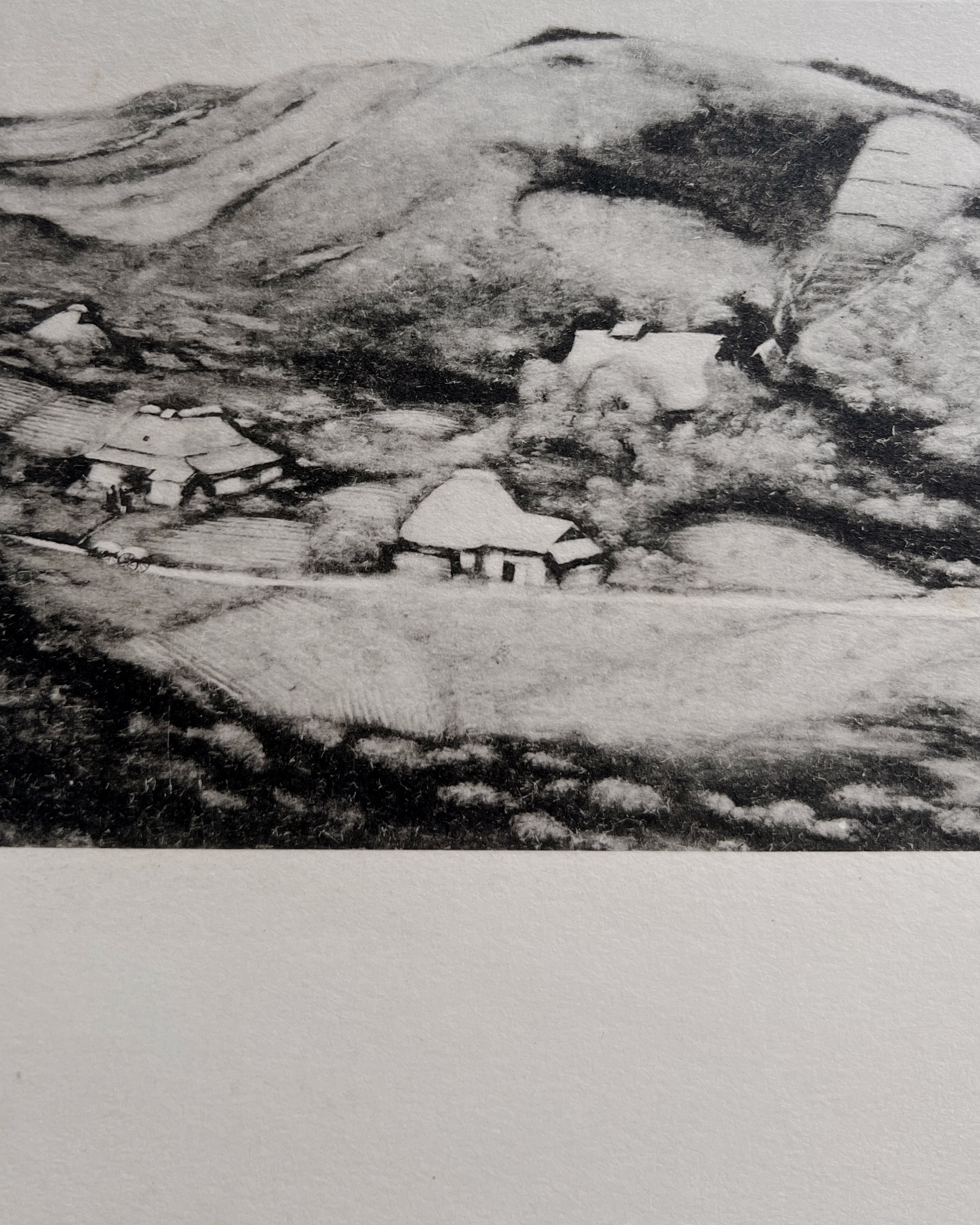 vintage japanese monochrome print : riverside view / the road