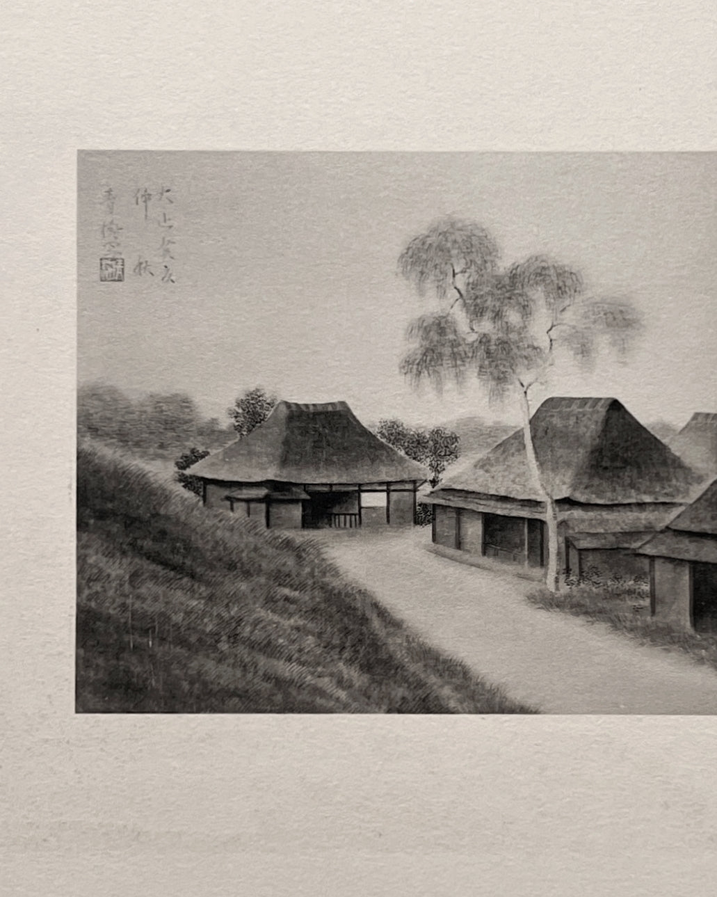 vintage japanese monochrome print : shrimp / along the road