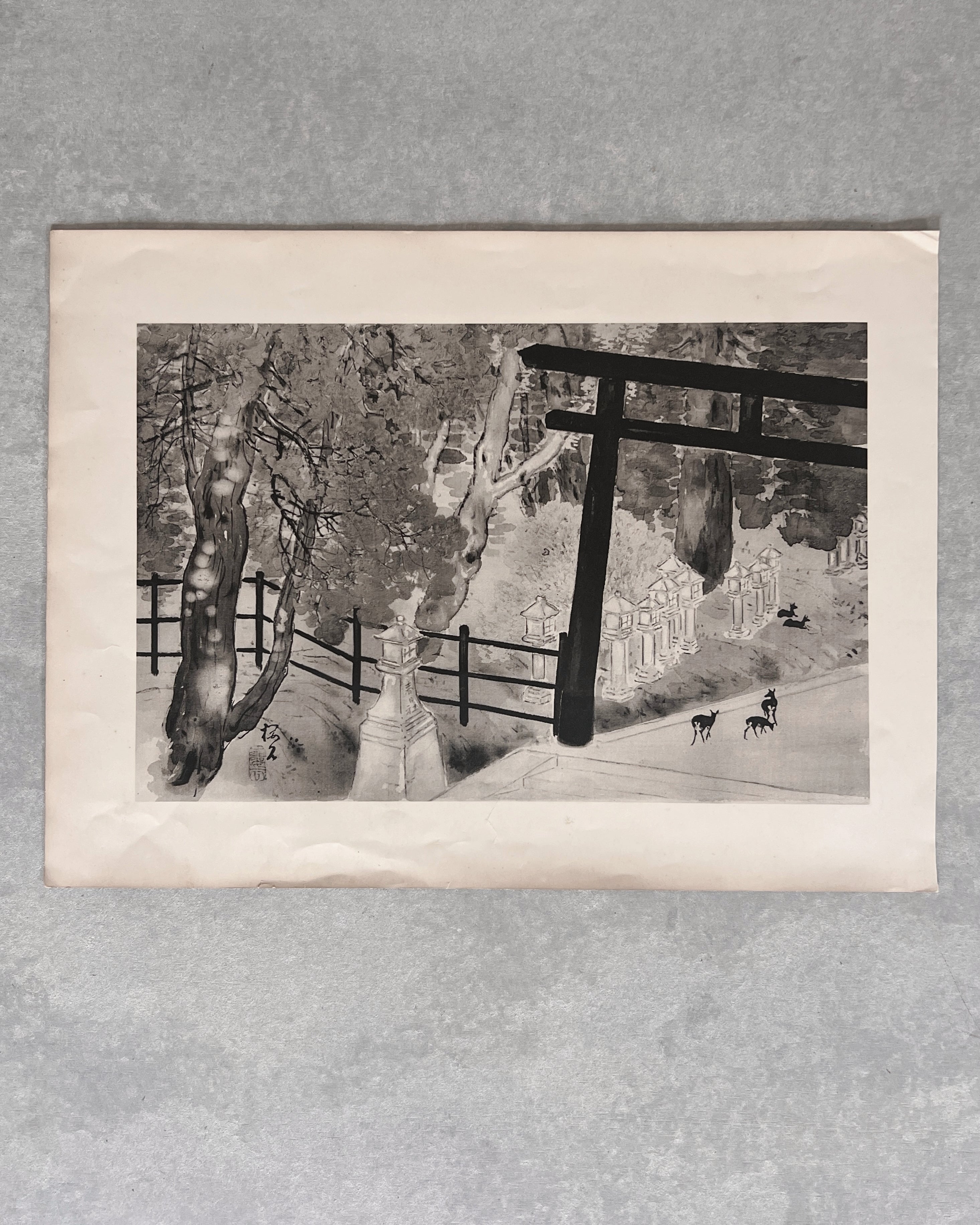 vintage japanese monochrome print : lantern shrine