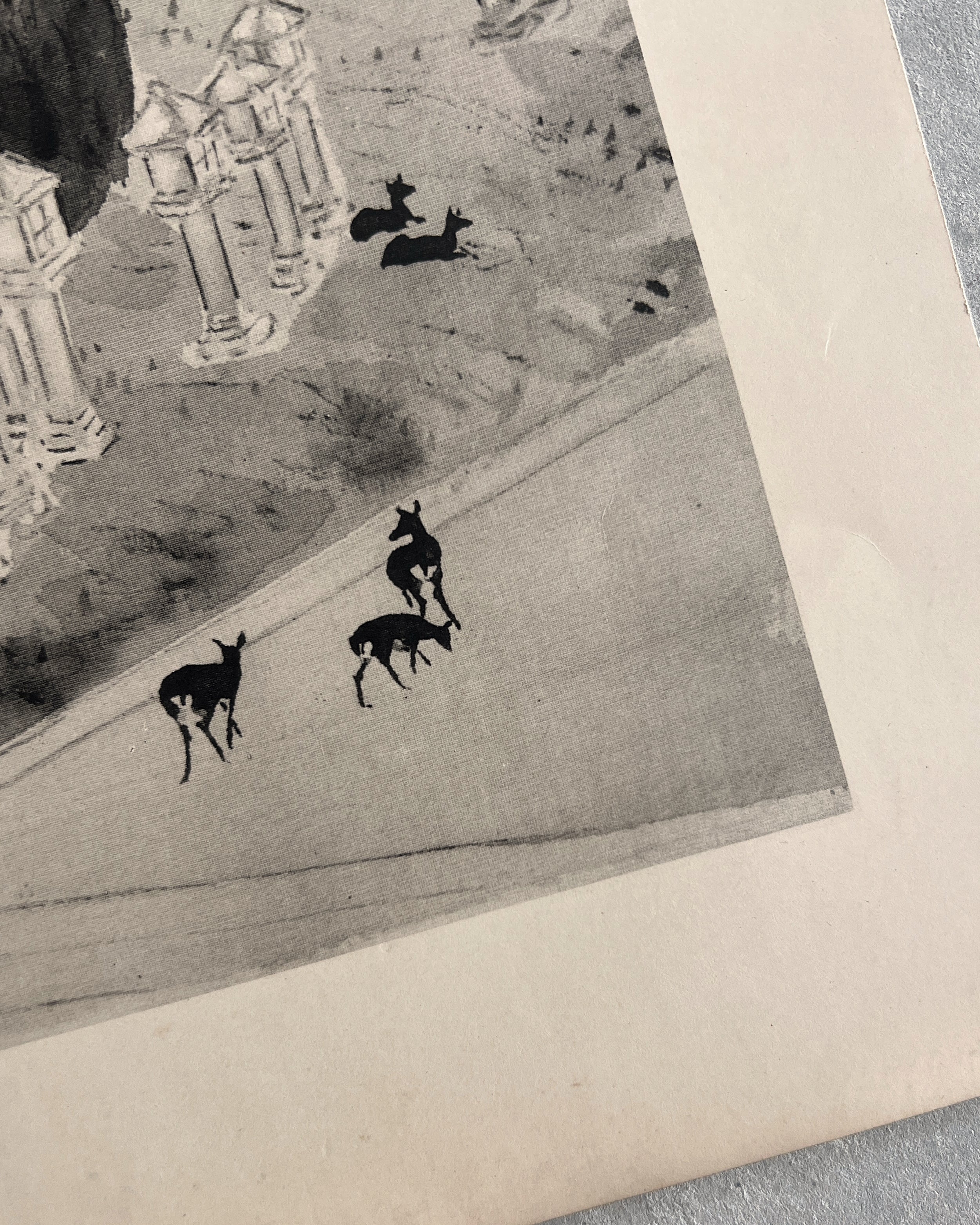 vintage japanese monochrome print : lantern shrine