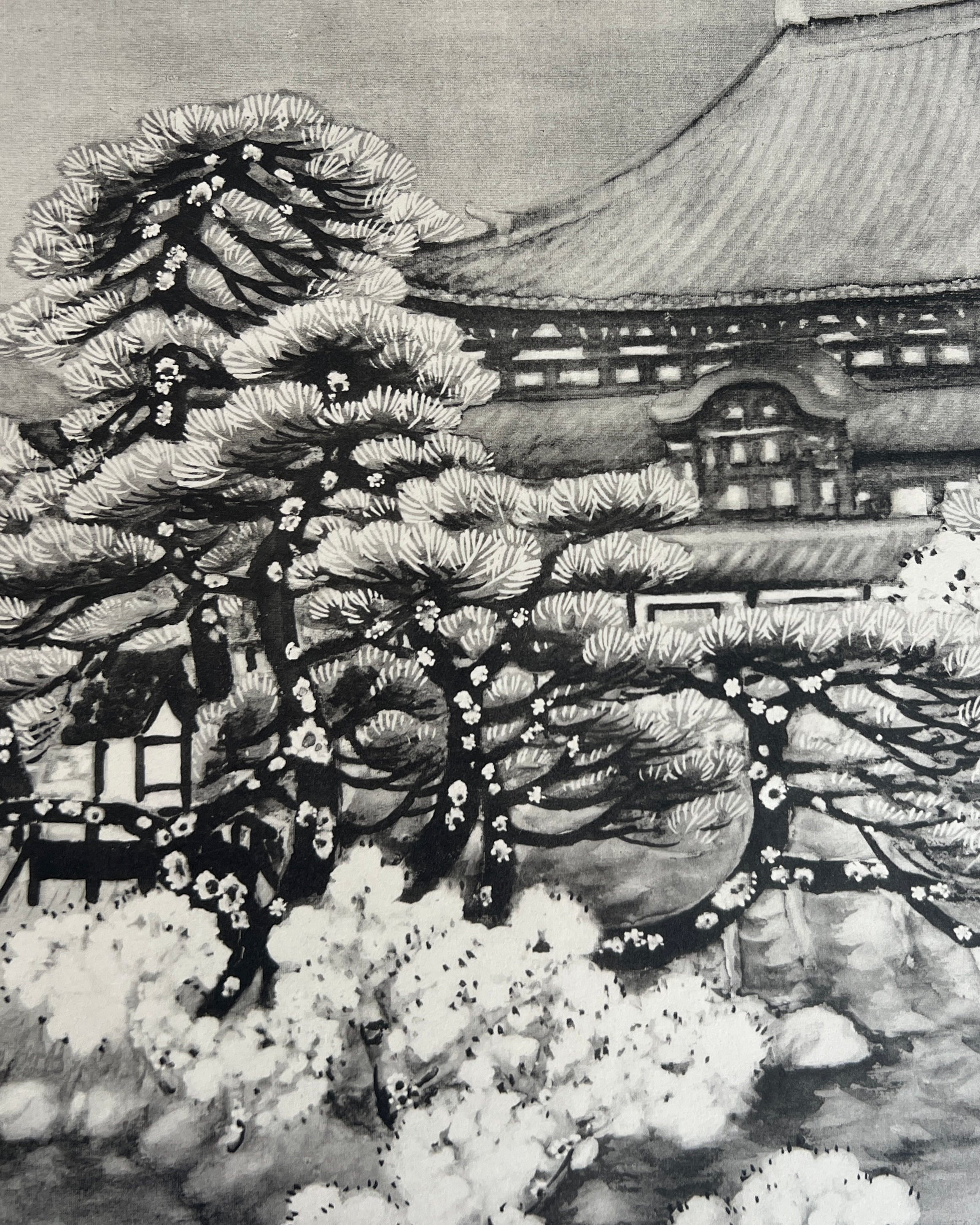 vintage japanese monochrome print : cloud pruning