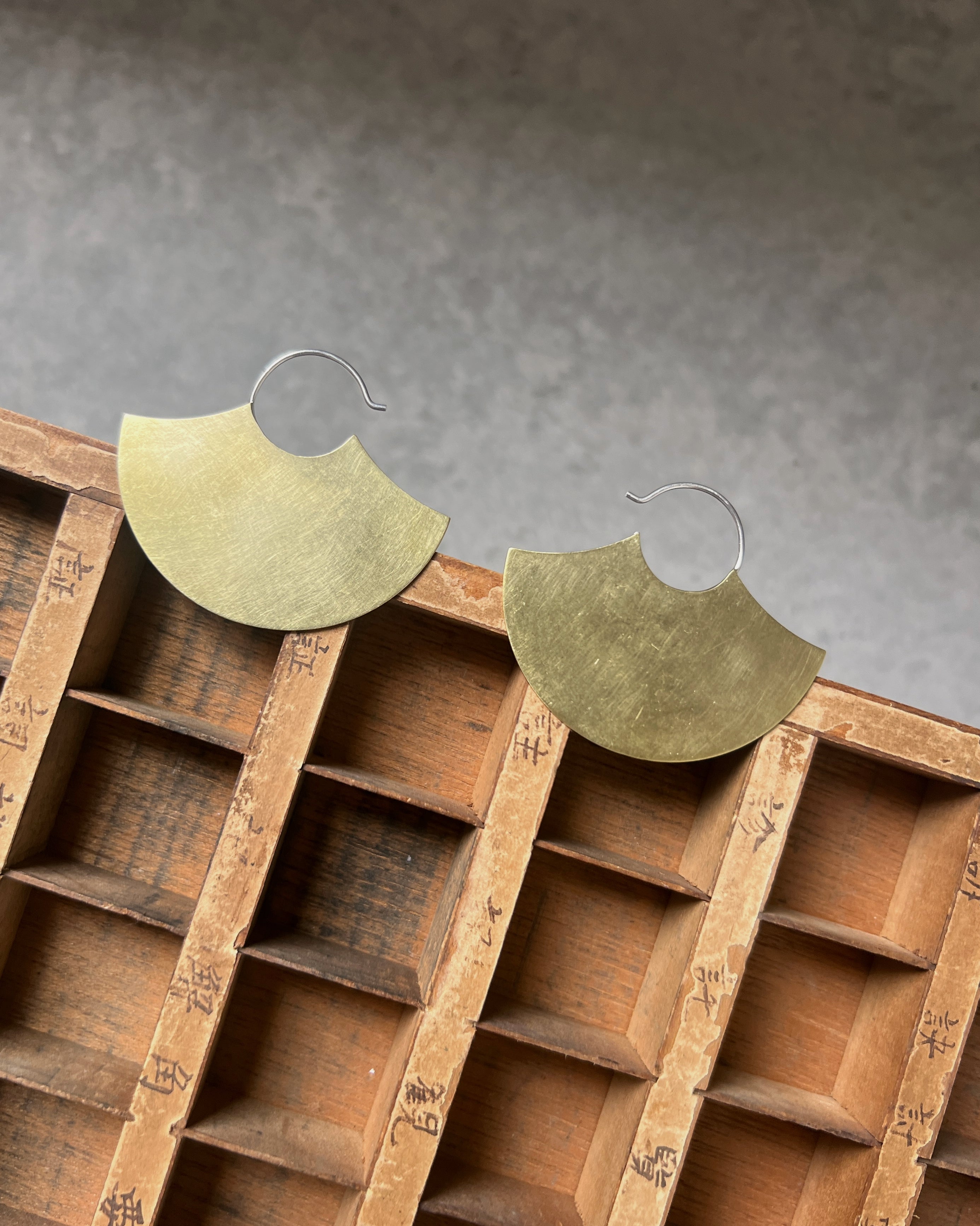 stacey vickery : brass and silver ginko earrings