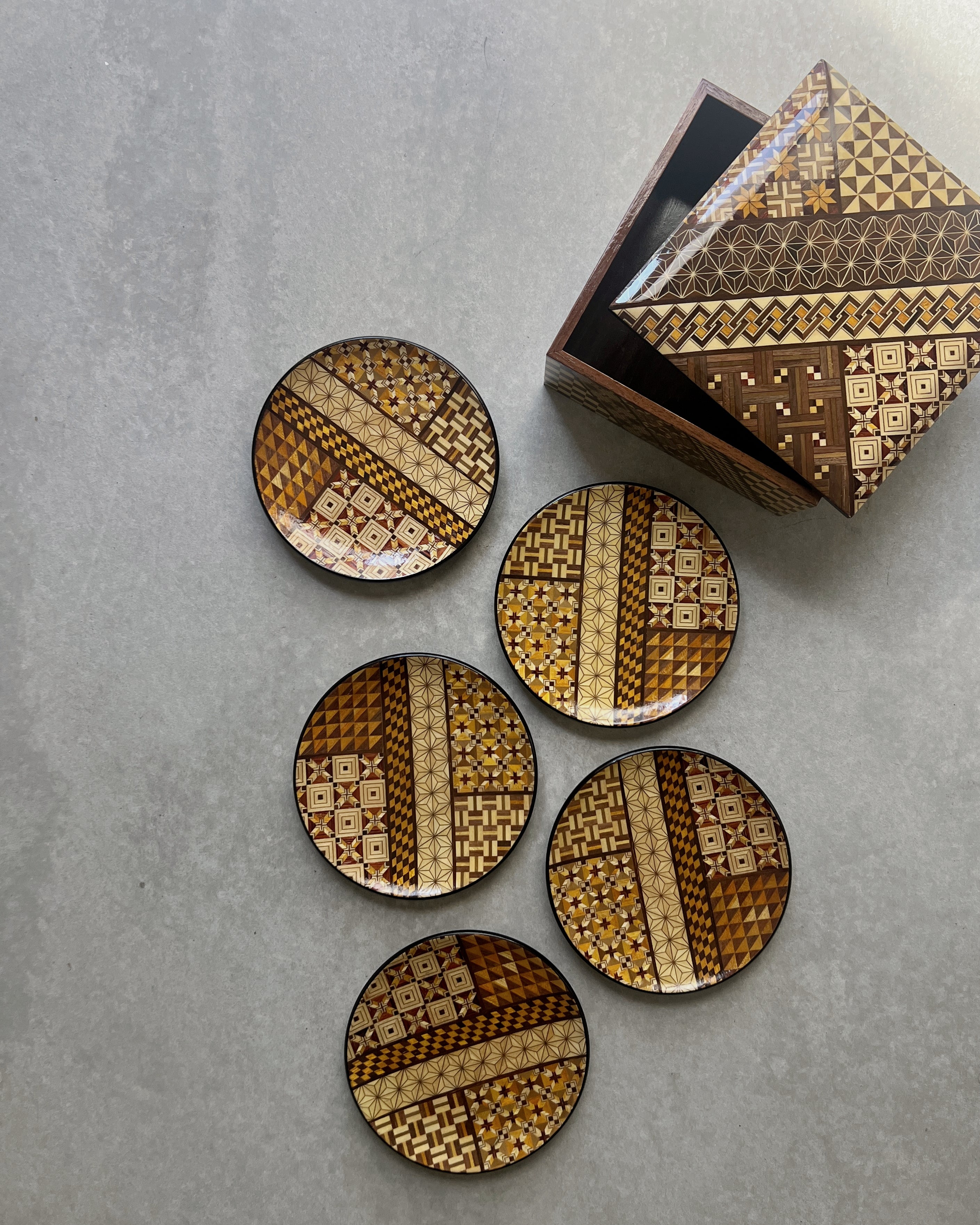 vintage marquetry plates & box