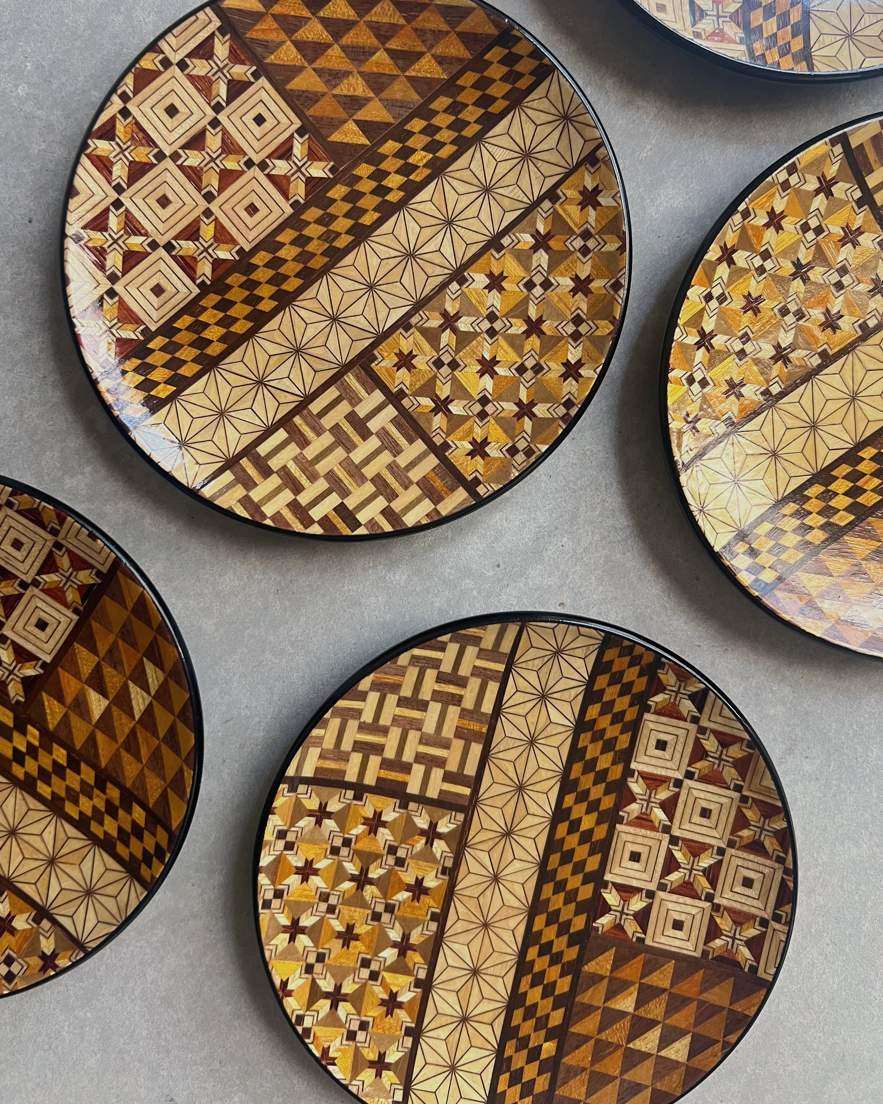 vintage marquetry plates & box