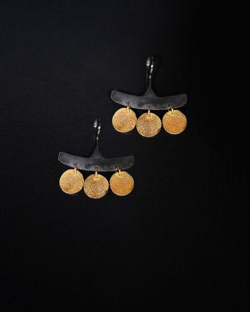 Ewa : oxidised silver & gold charm earrings