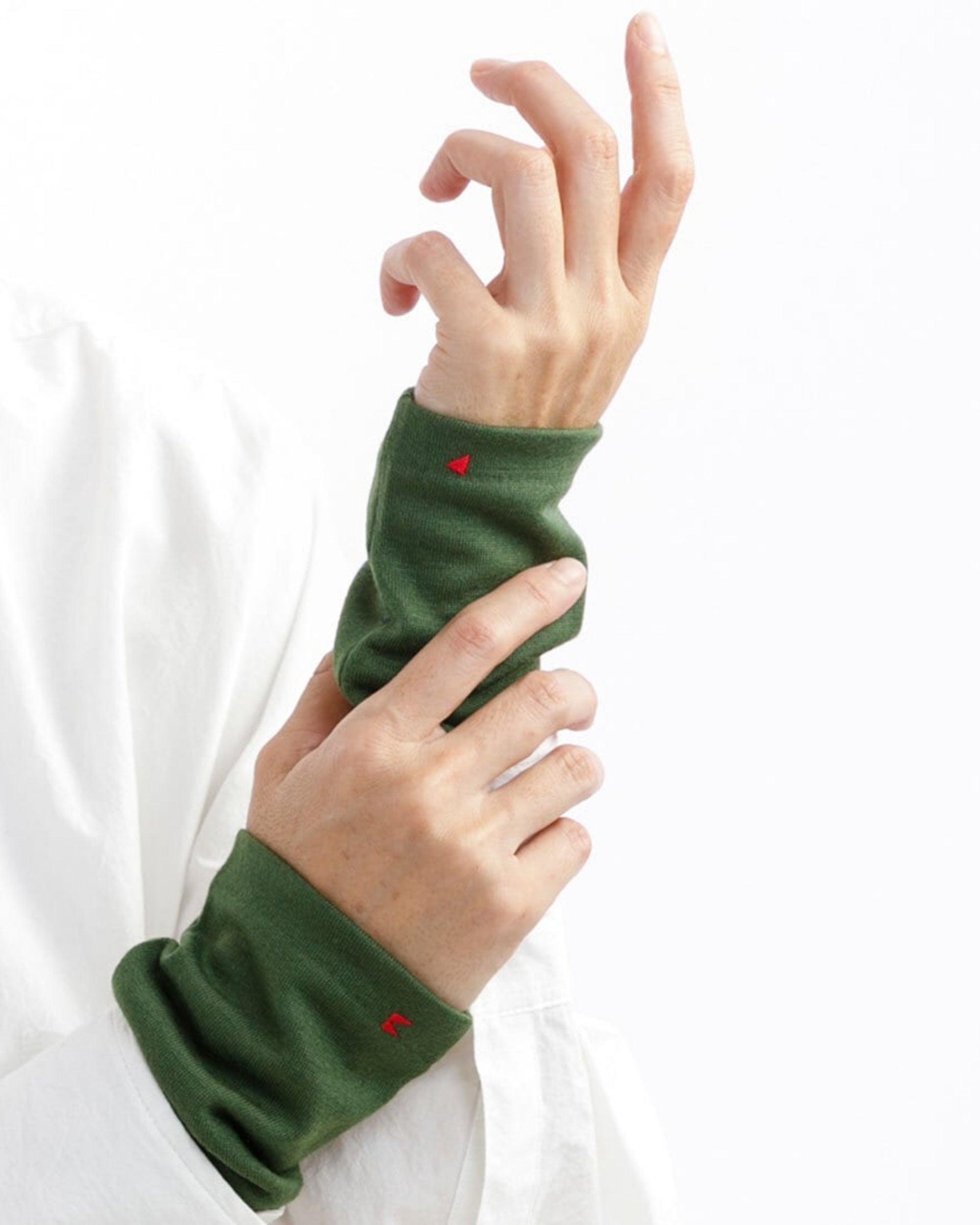 hand sewn japanese wool wrist warmer in cypress