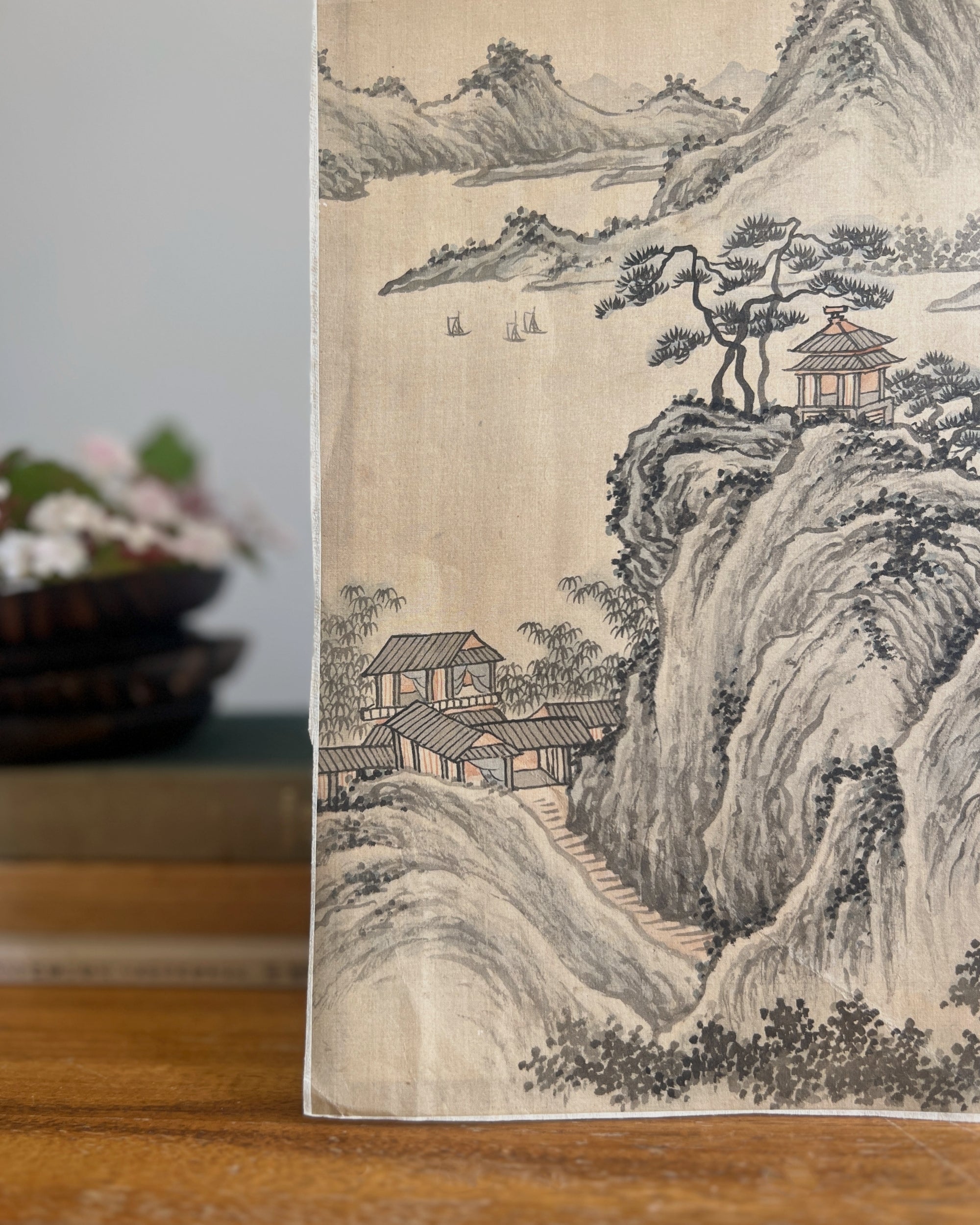 vintage artwork : mountain landscape on silk