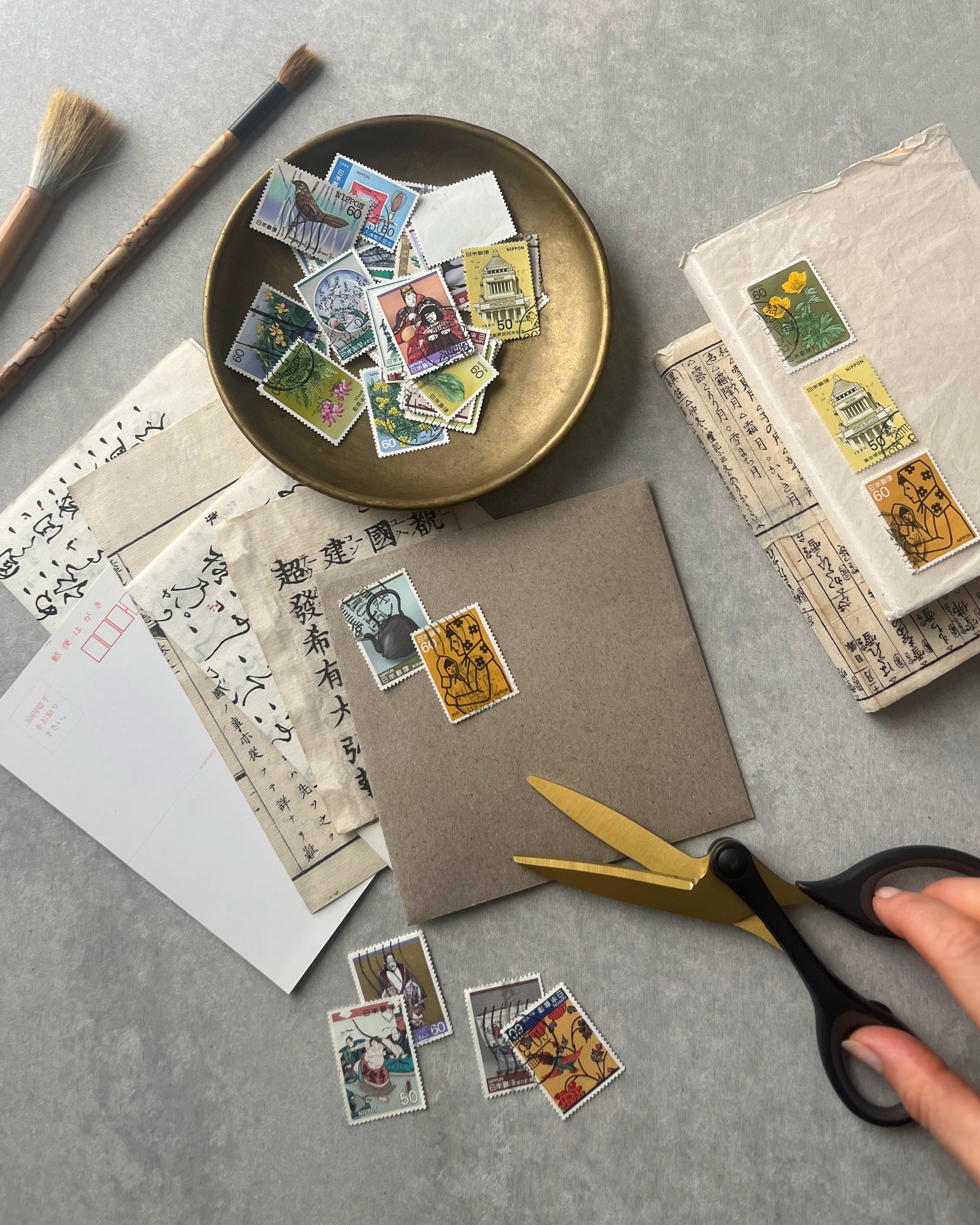 vintage Japanese stamp stack
