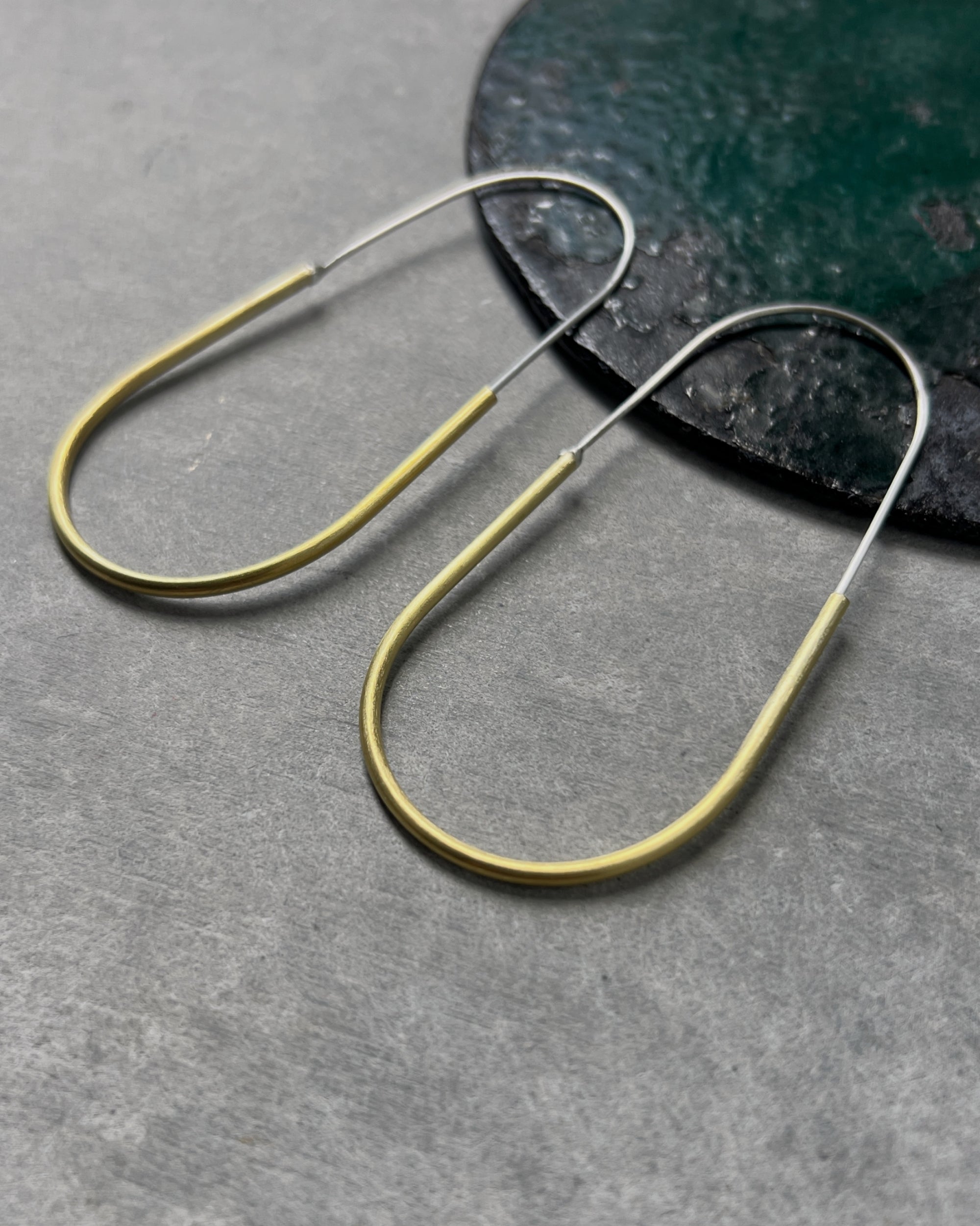 stacey vickery : hollow brass hoop and sterling silver earrings