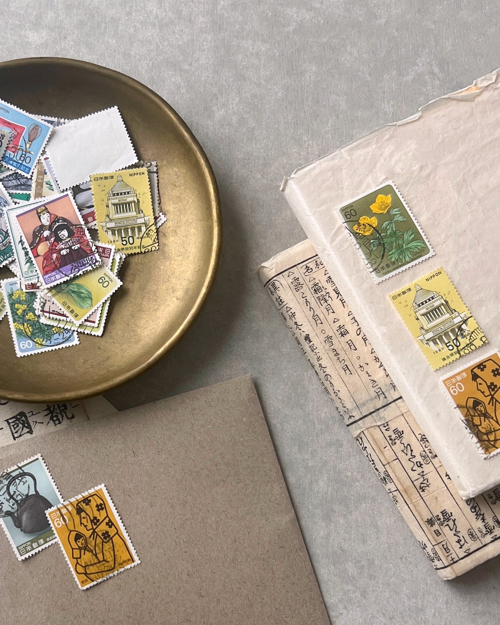 vintage Japanese stamp stack