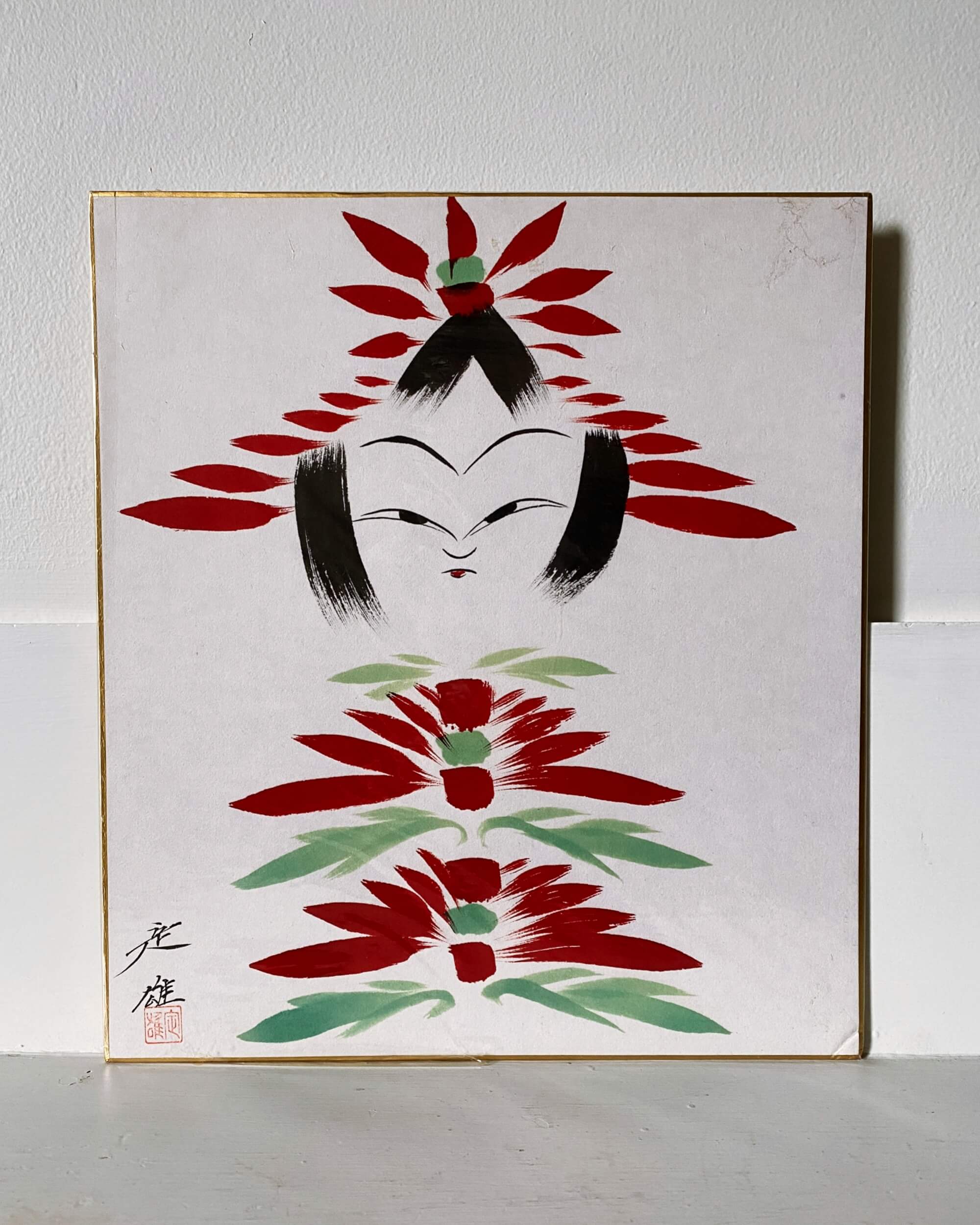 vintage kokeshi shikishi painting