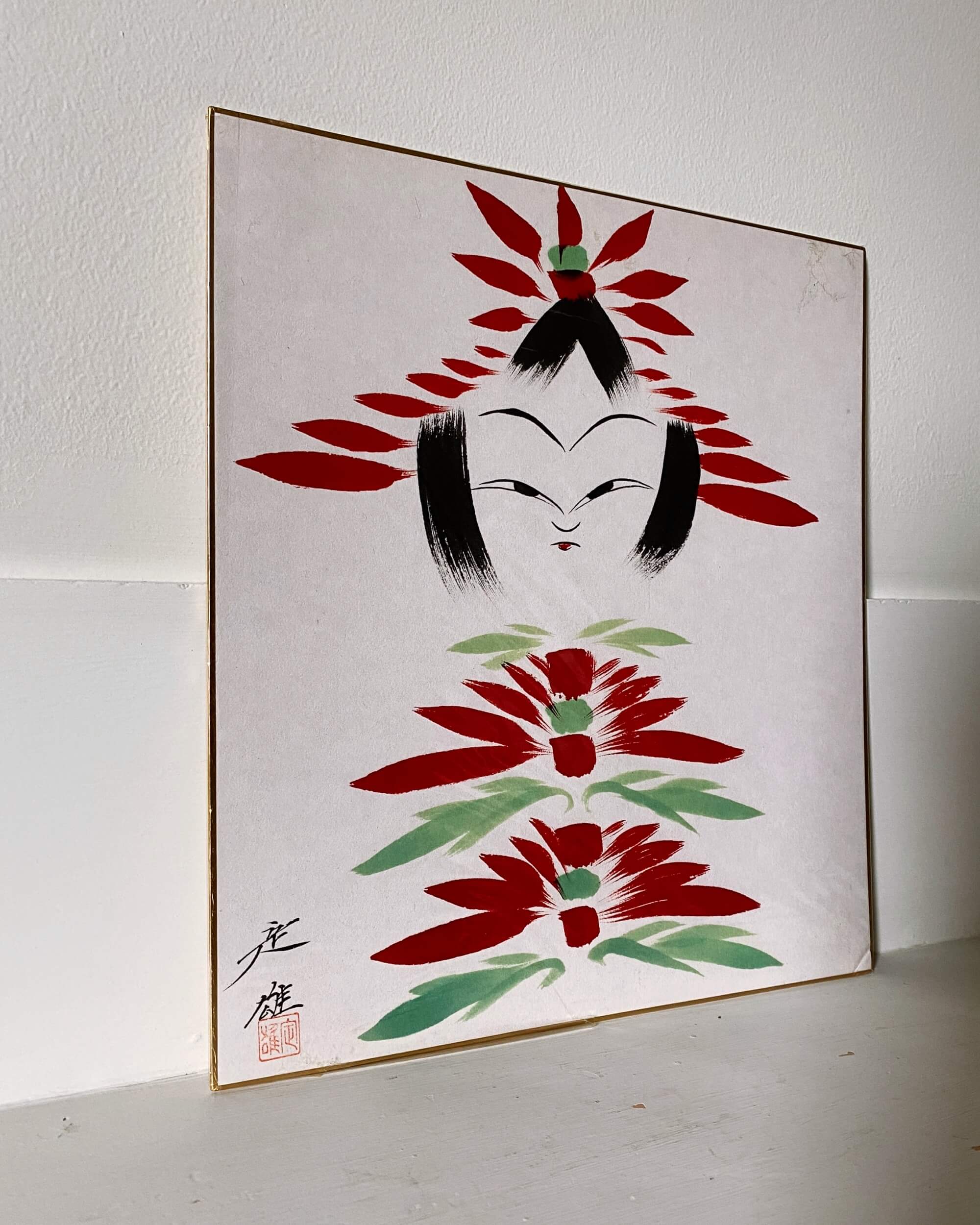 vintage kokeshi shikishi painting