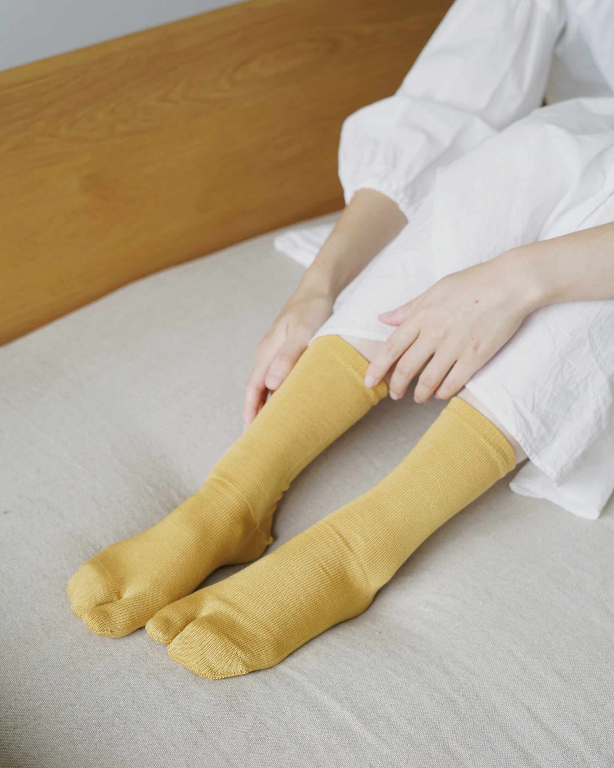 Egyption cotton tabi socks in mustard | the maker hobart