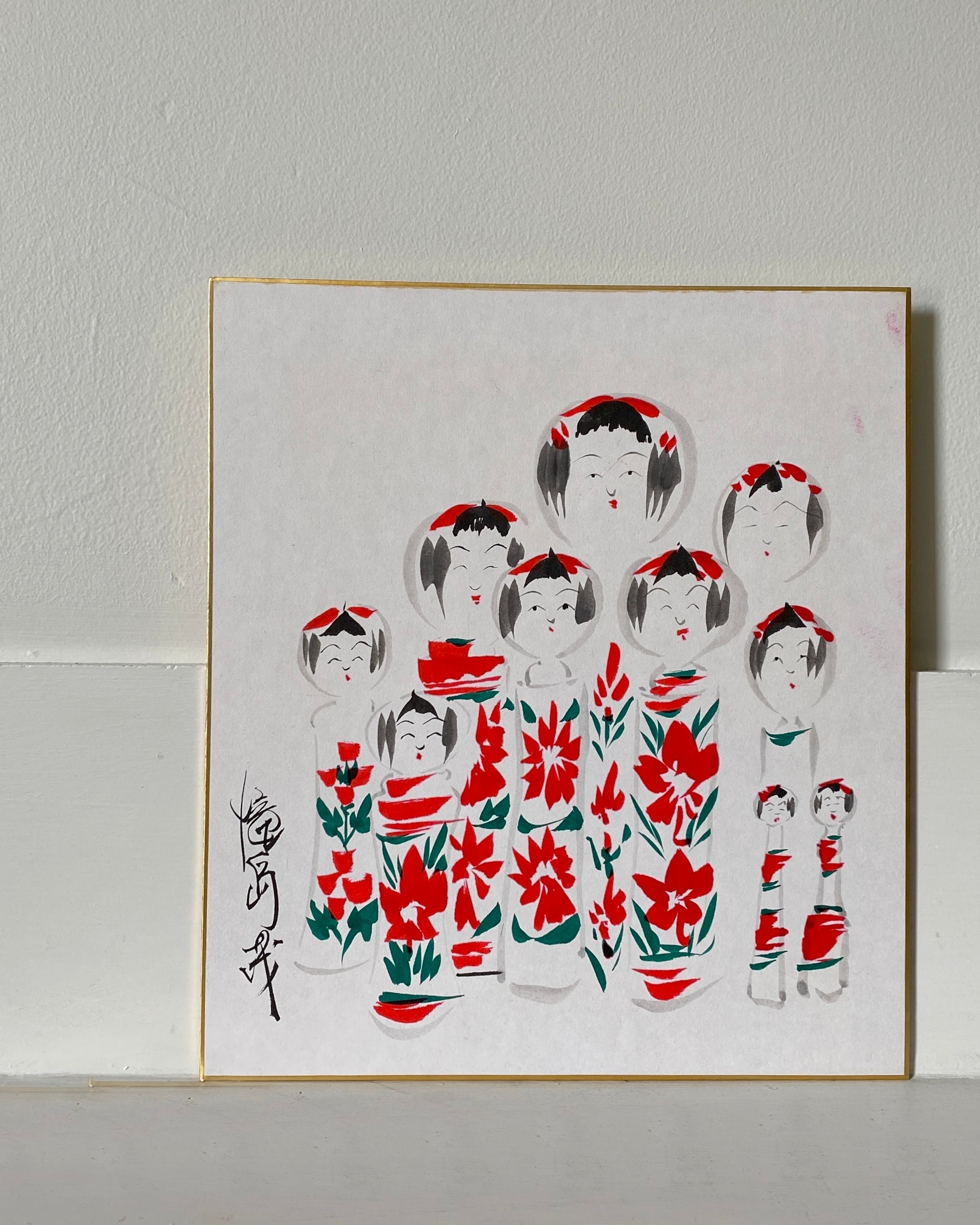 vintage shikishi kokeshi painting