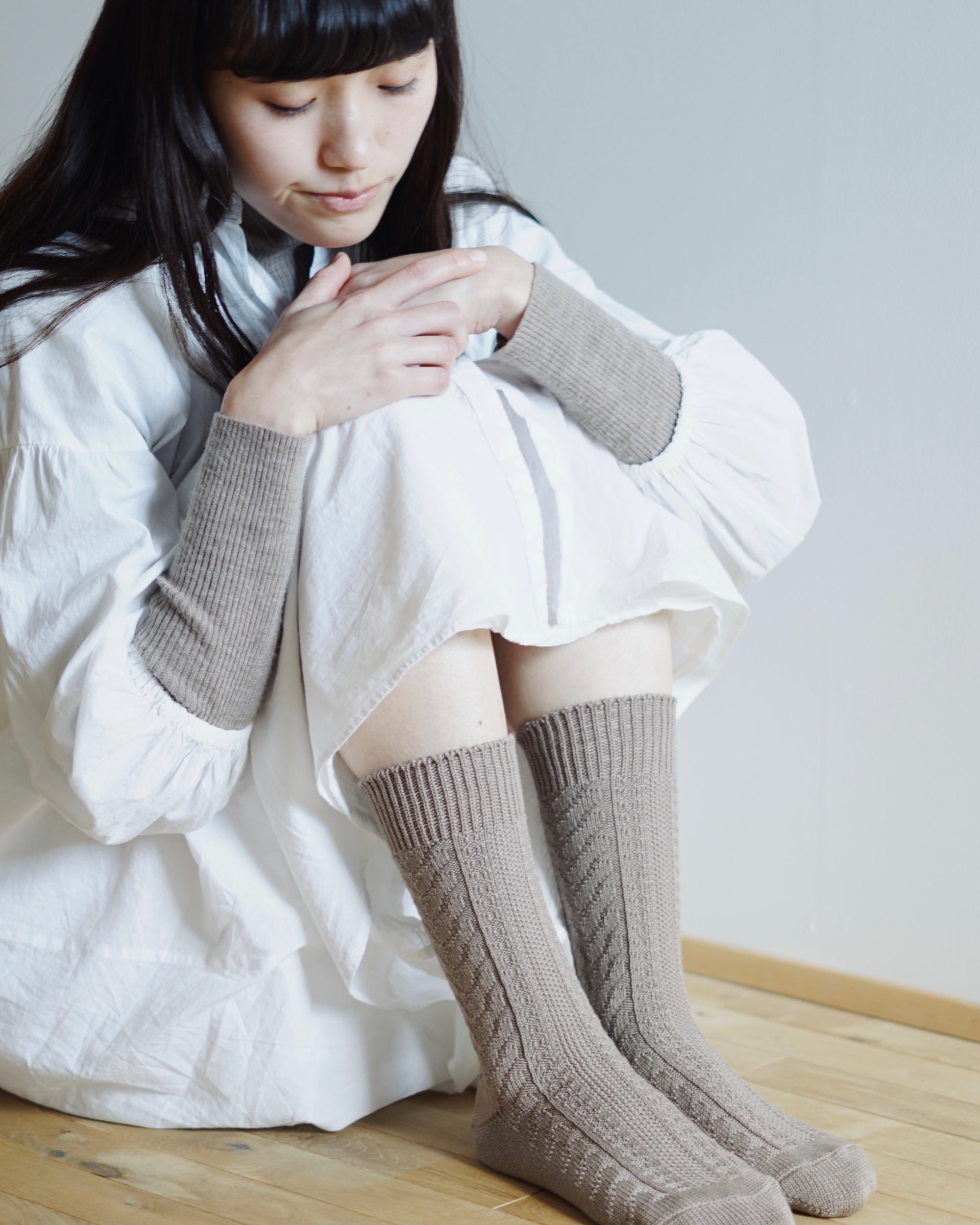 memeri : wool cotton cable socks