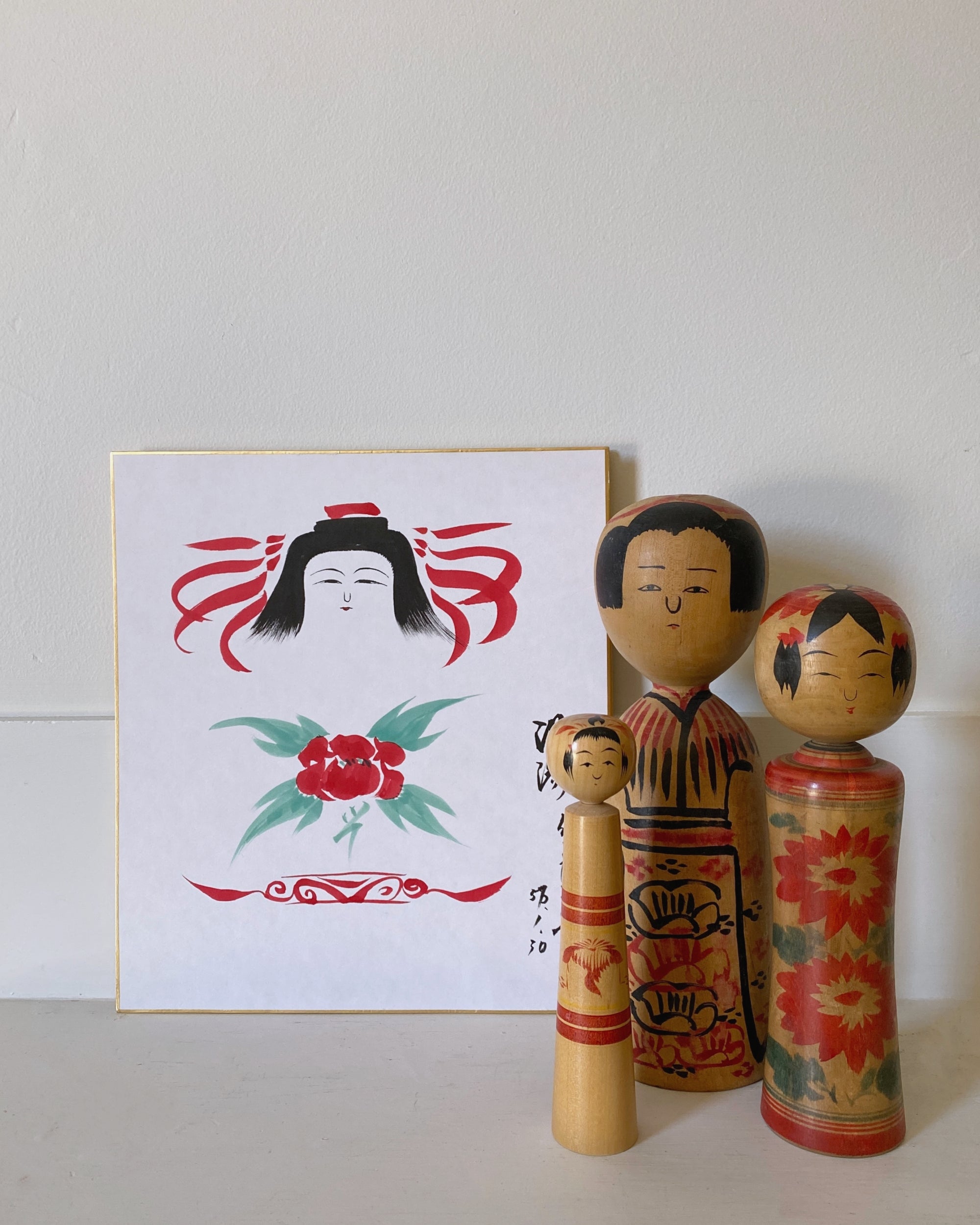 vintage kokeshi shikishi painting