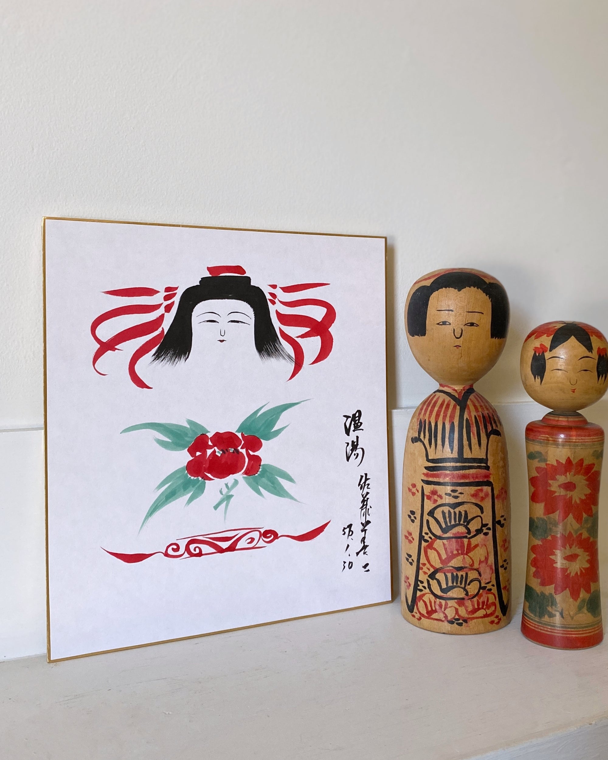 vintage kokeshi shikishi painting