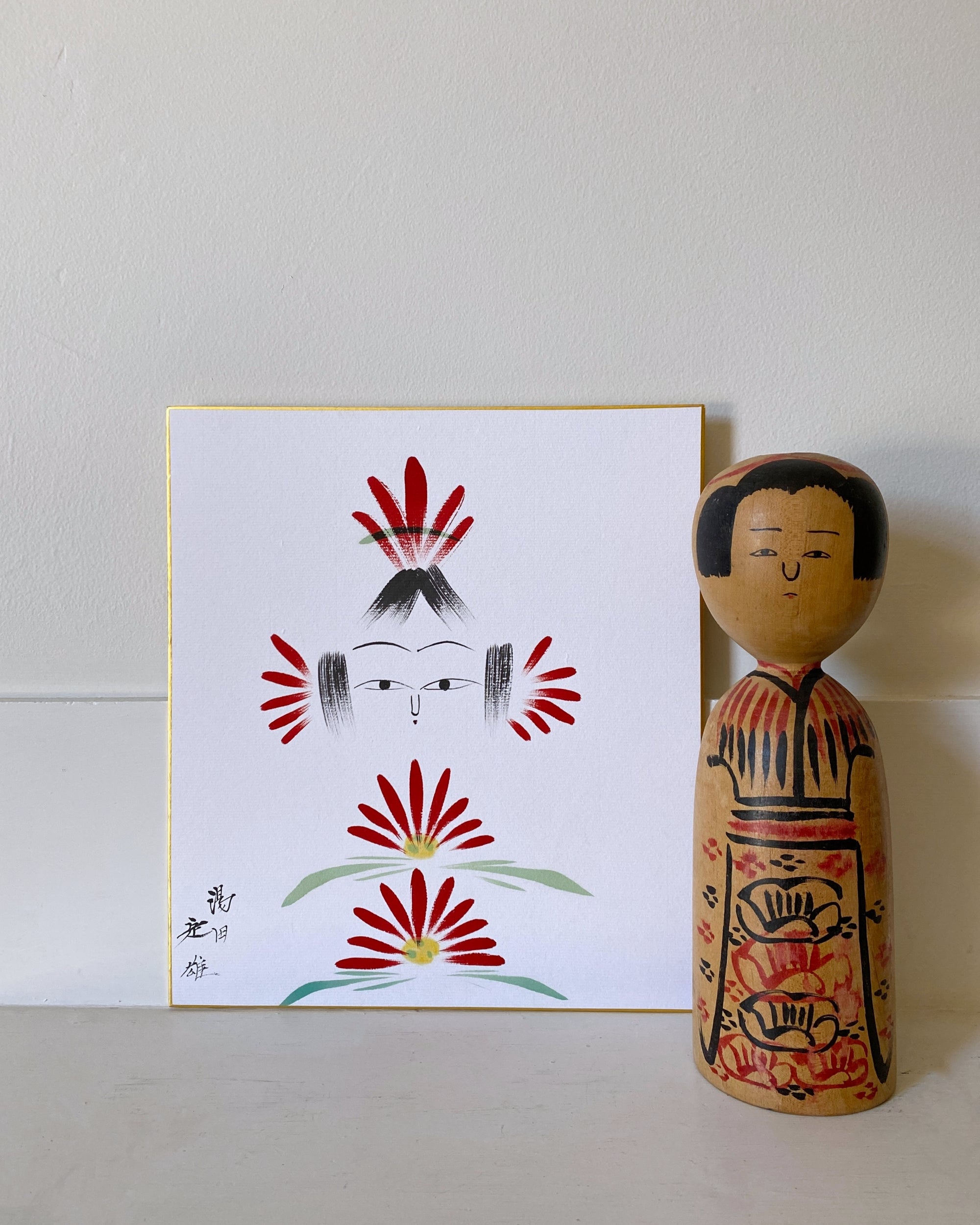 vintage kokeshi shikishi painting