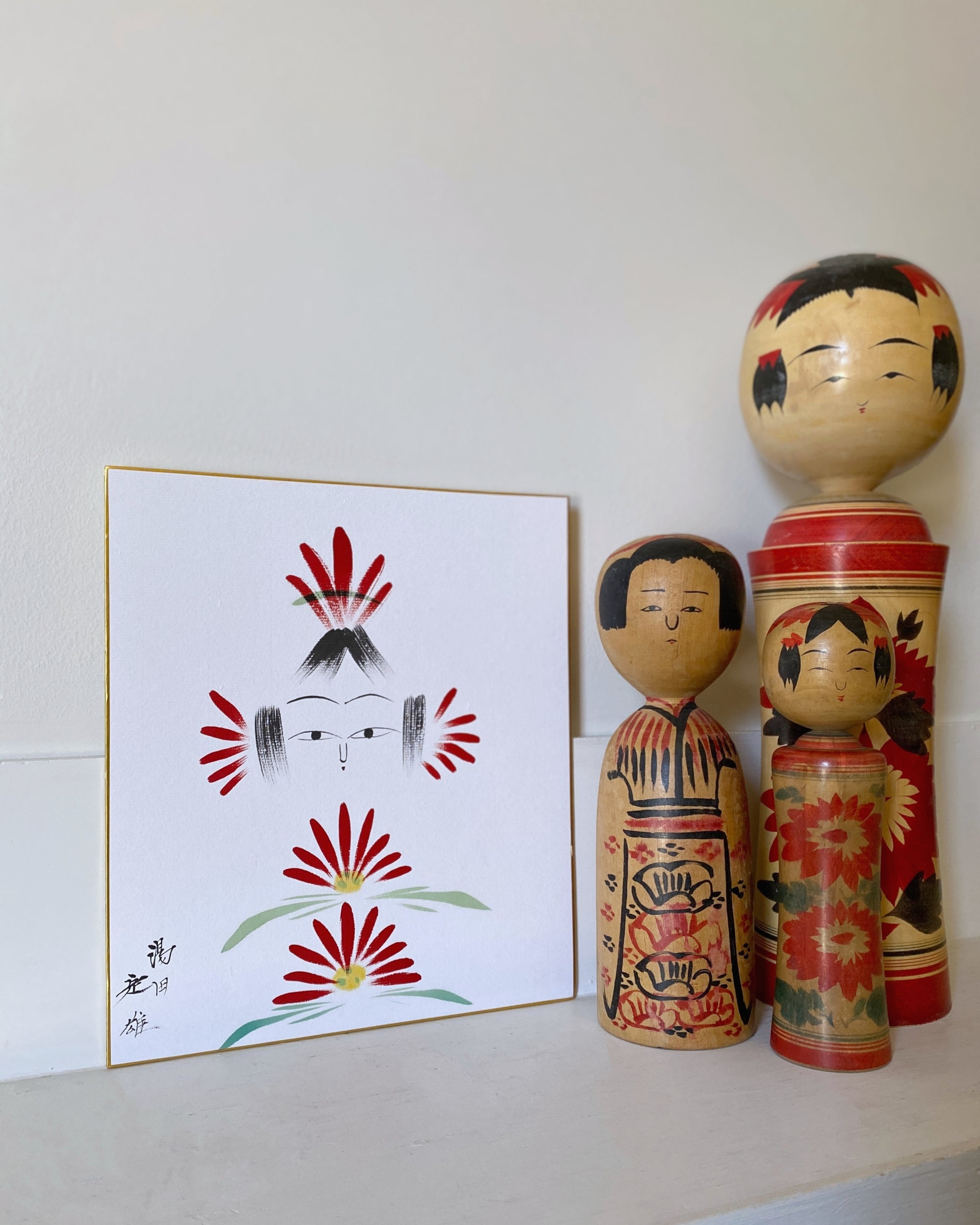 vintage kokeshi shikishi painting