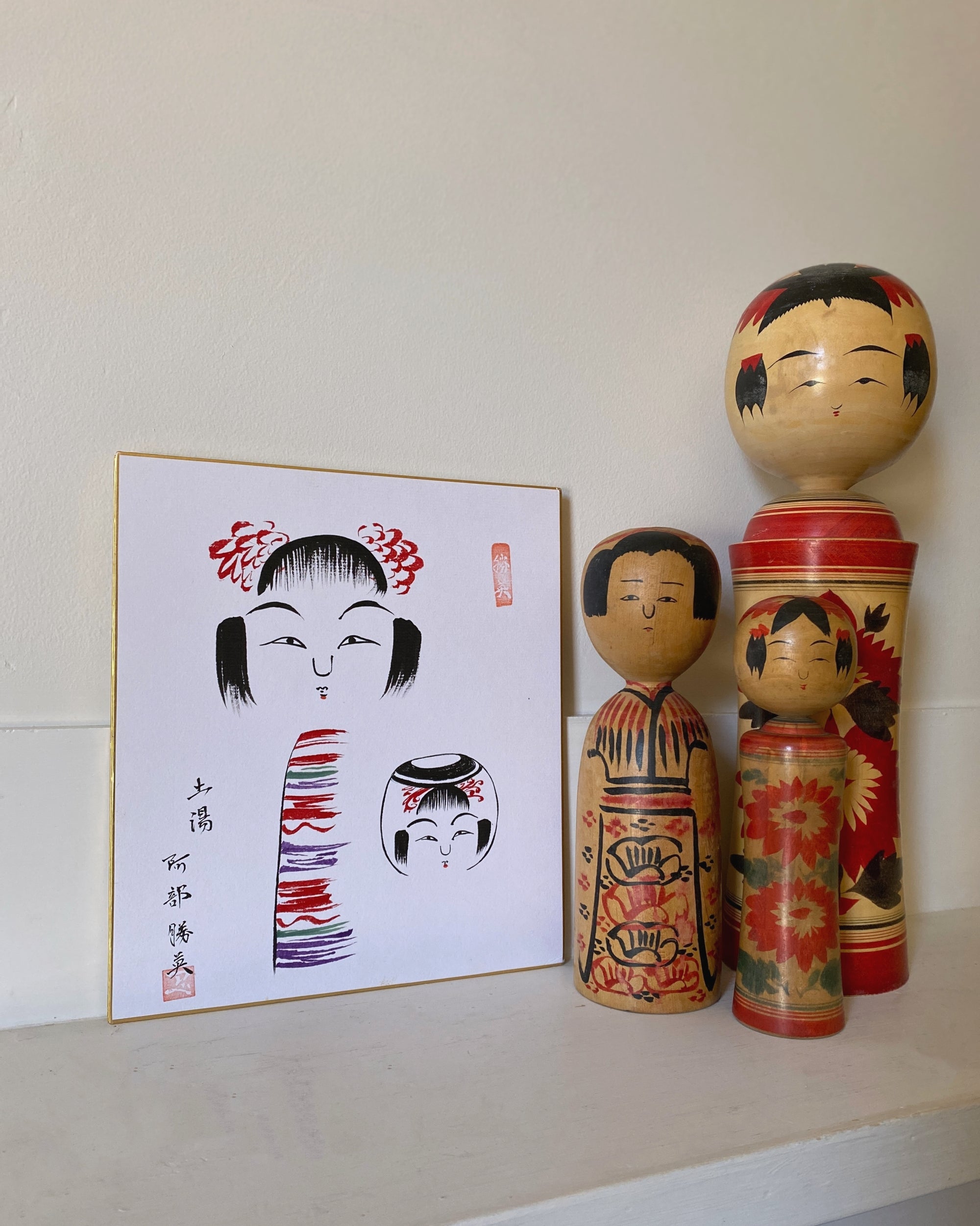 vintage kokeshi shikishi painting