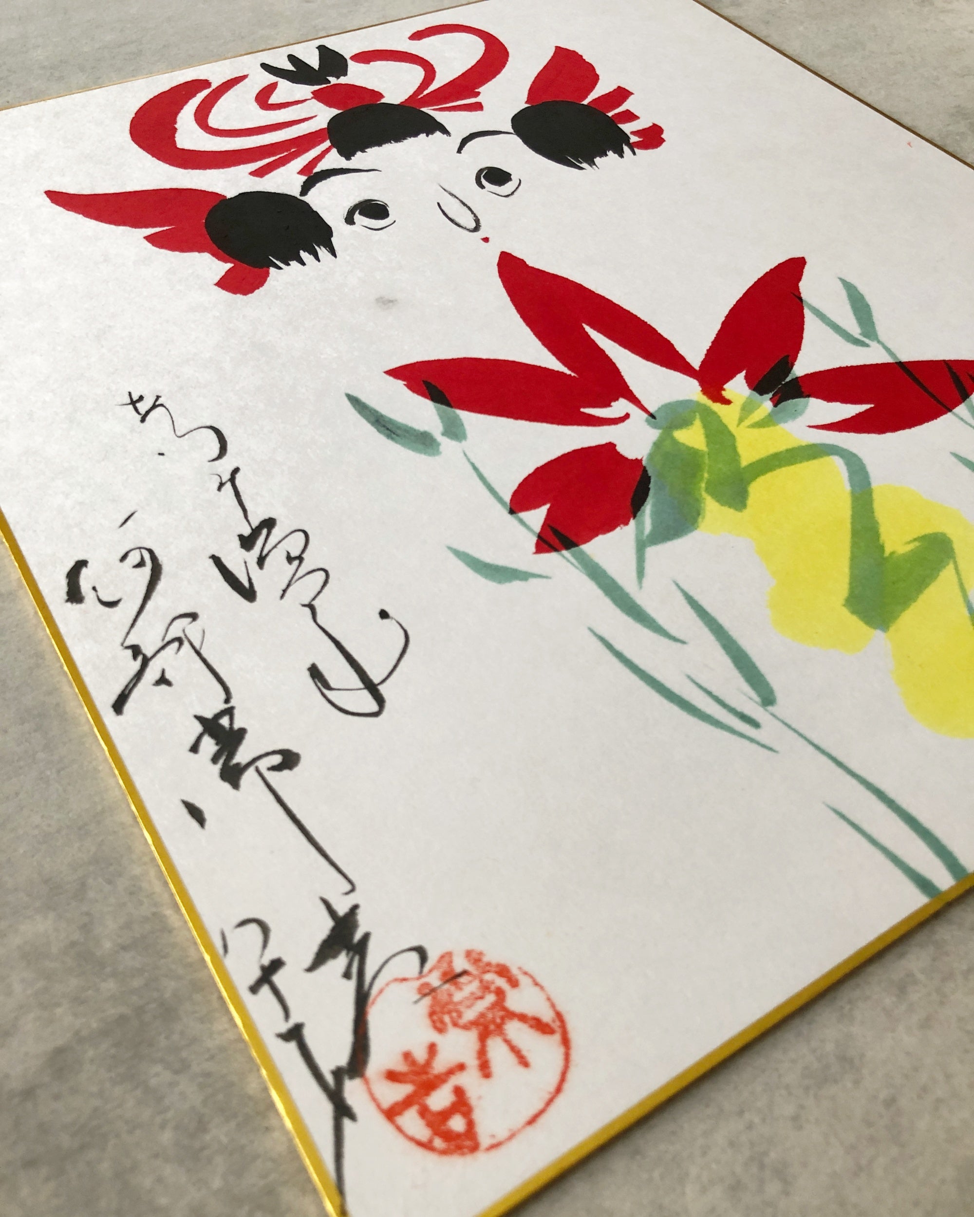 vintage shikishi kokeshi painting