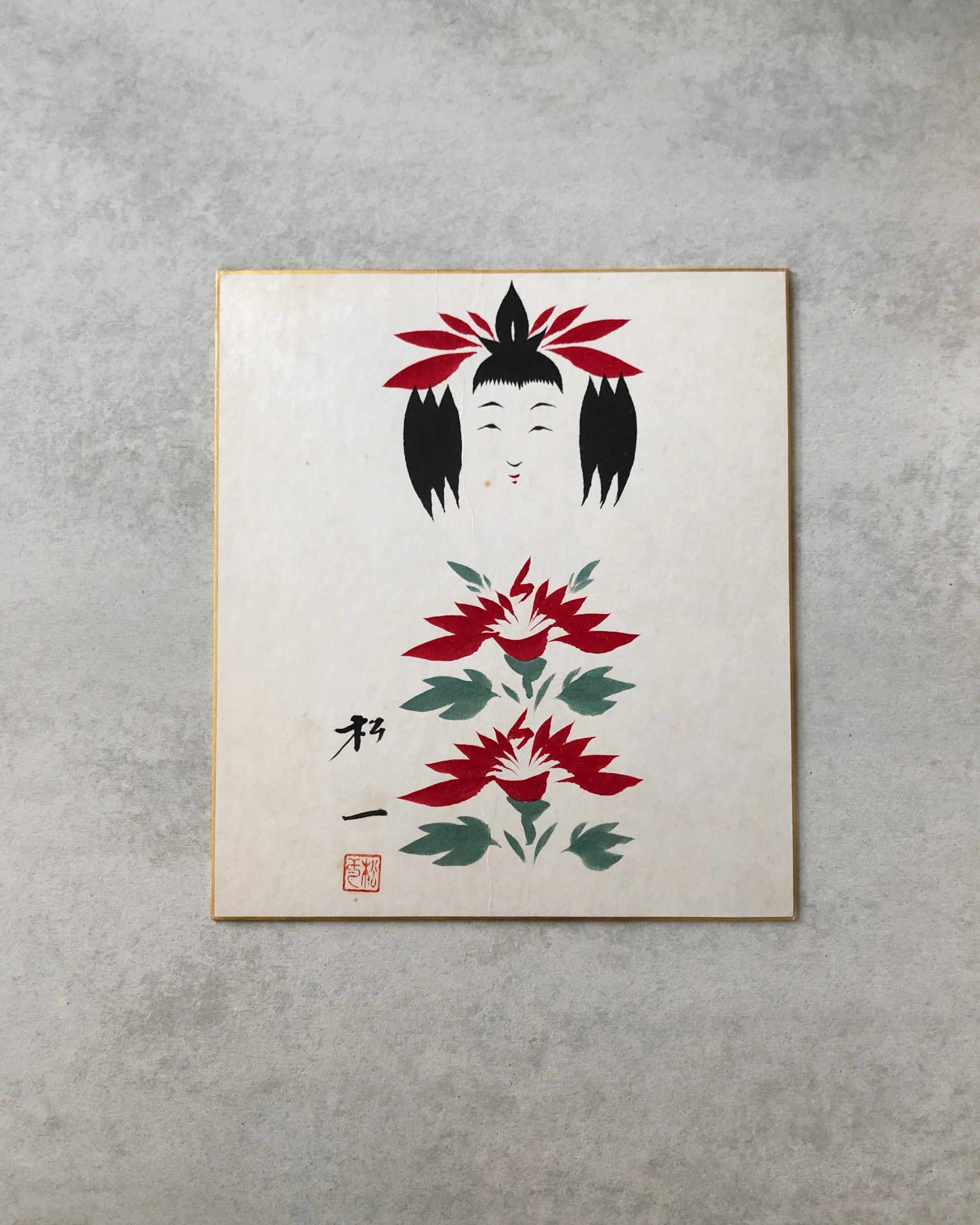 vintage shikishi kokeshi painting