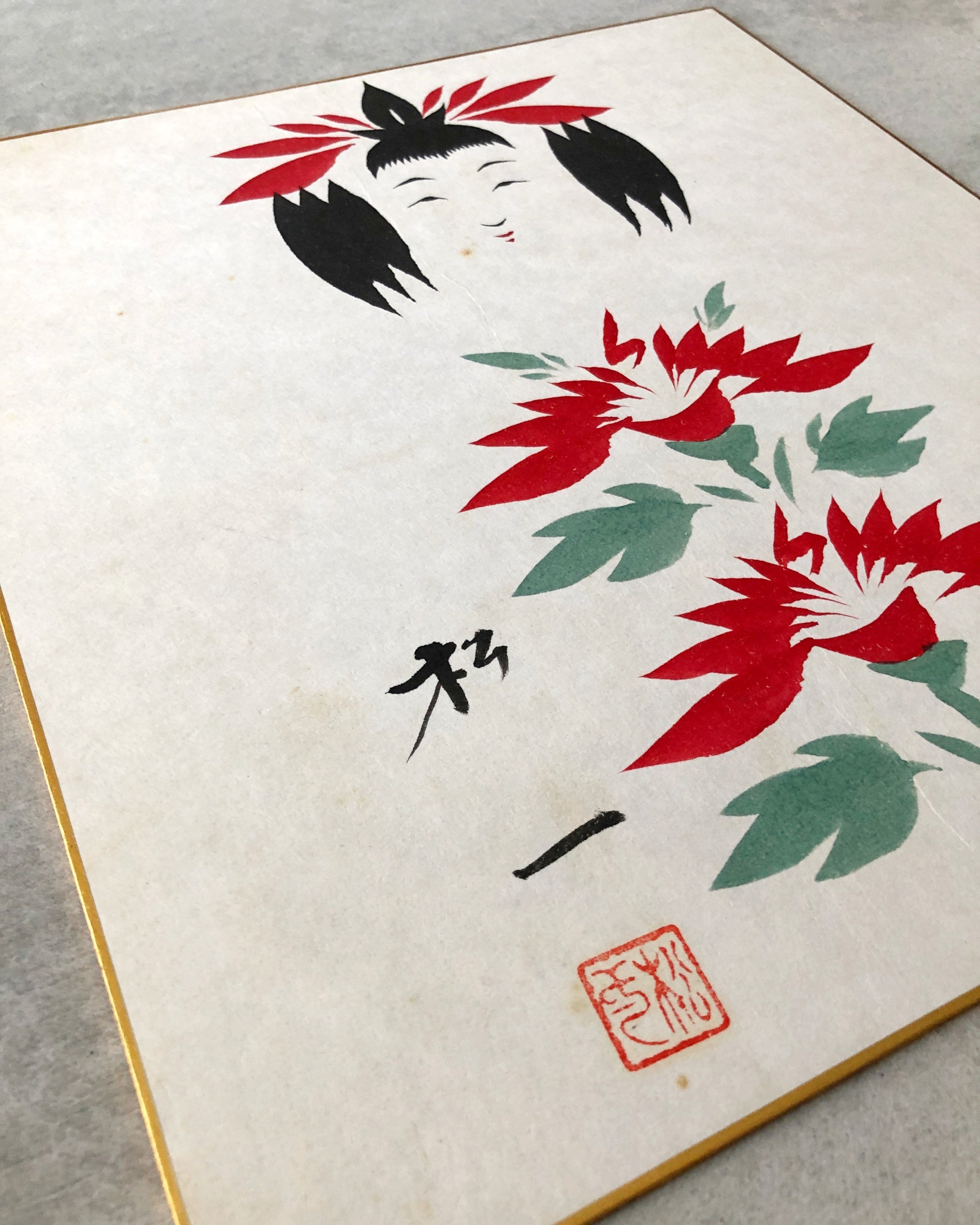 vintage shikishi kokeshi painting