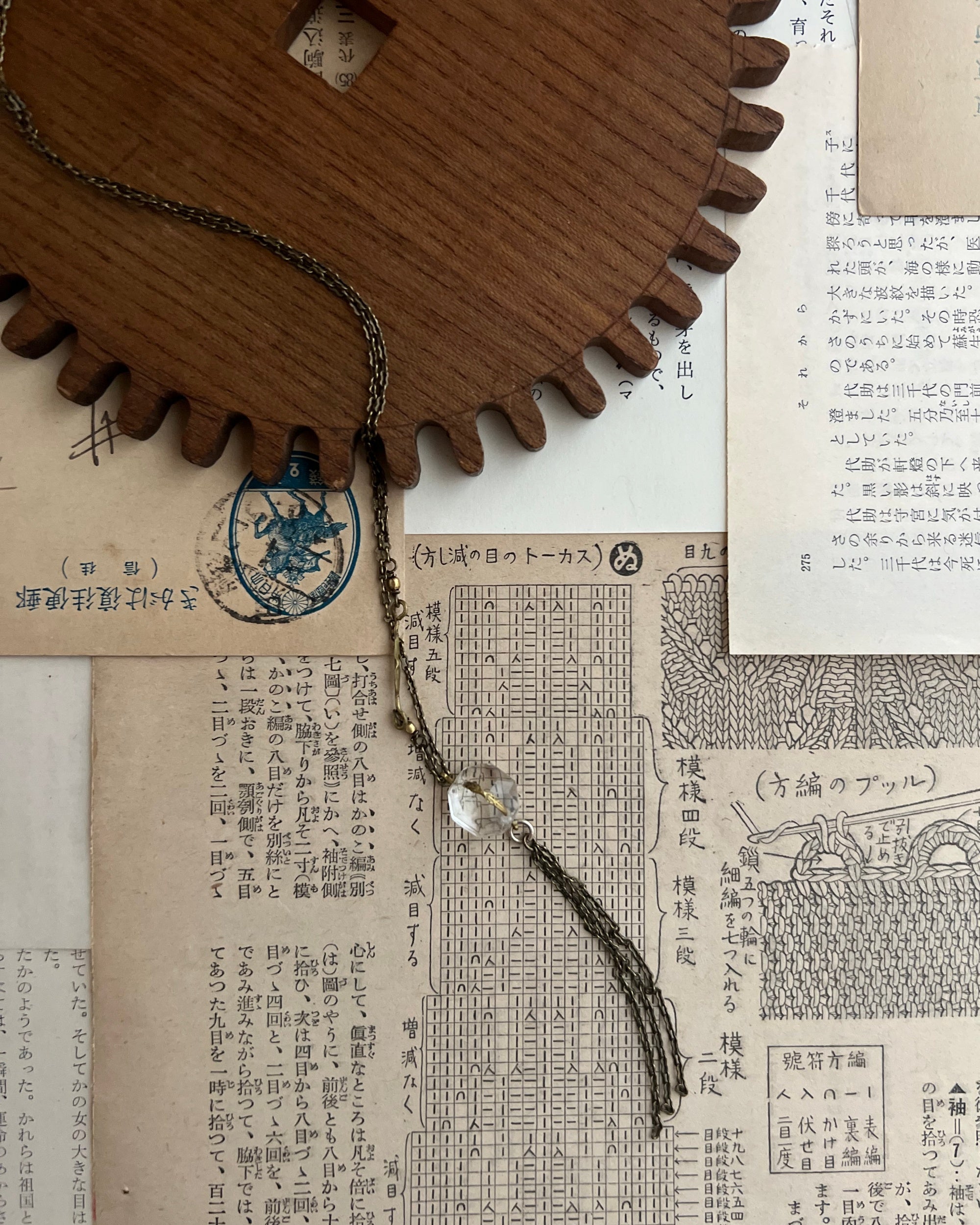 tabito : vintage brass and chandelier glass necklace