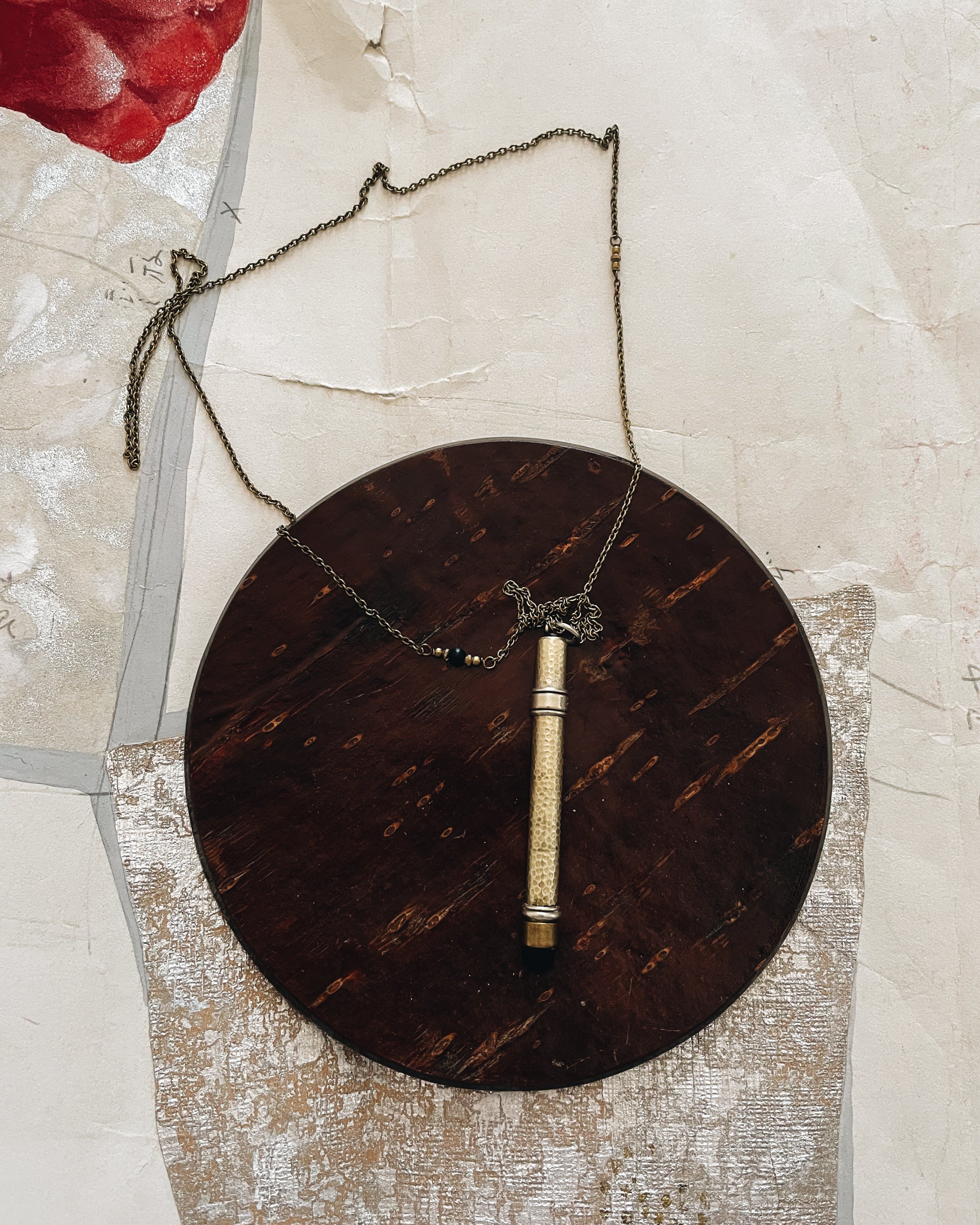 tabito : brass necklace with chromed brass stylus pendant
