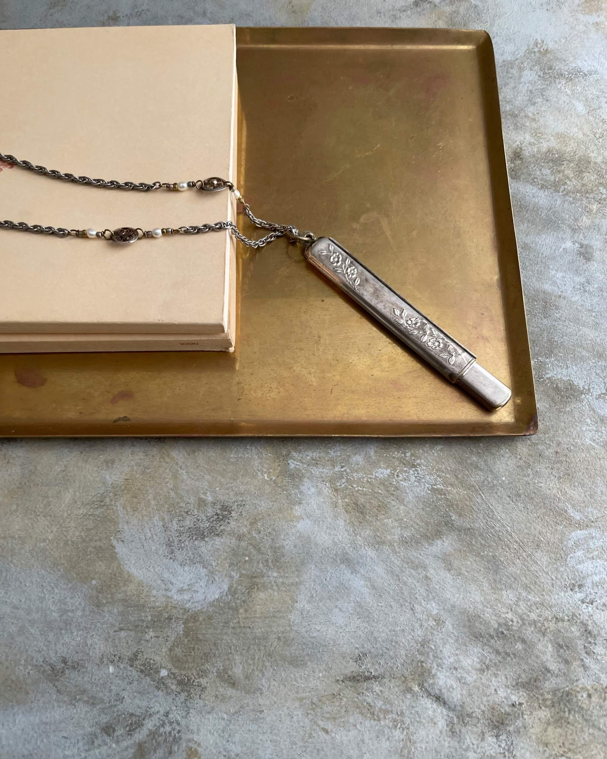 tabito : chromed brass necklace with chromed pencil case pendant