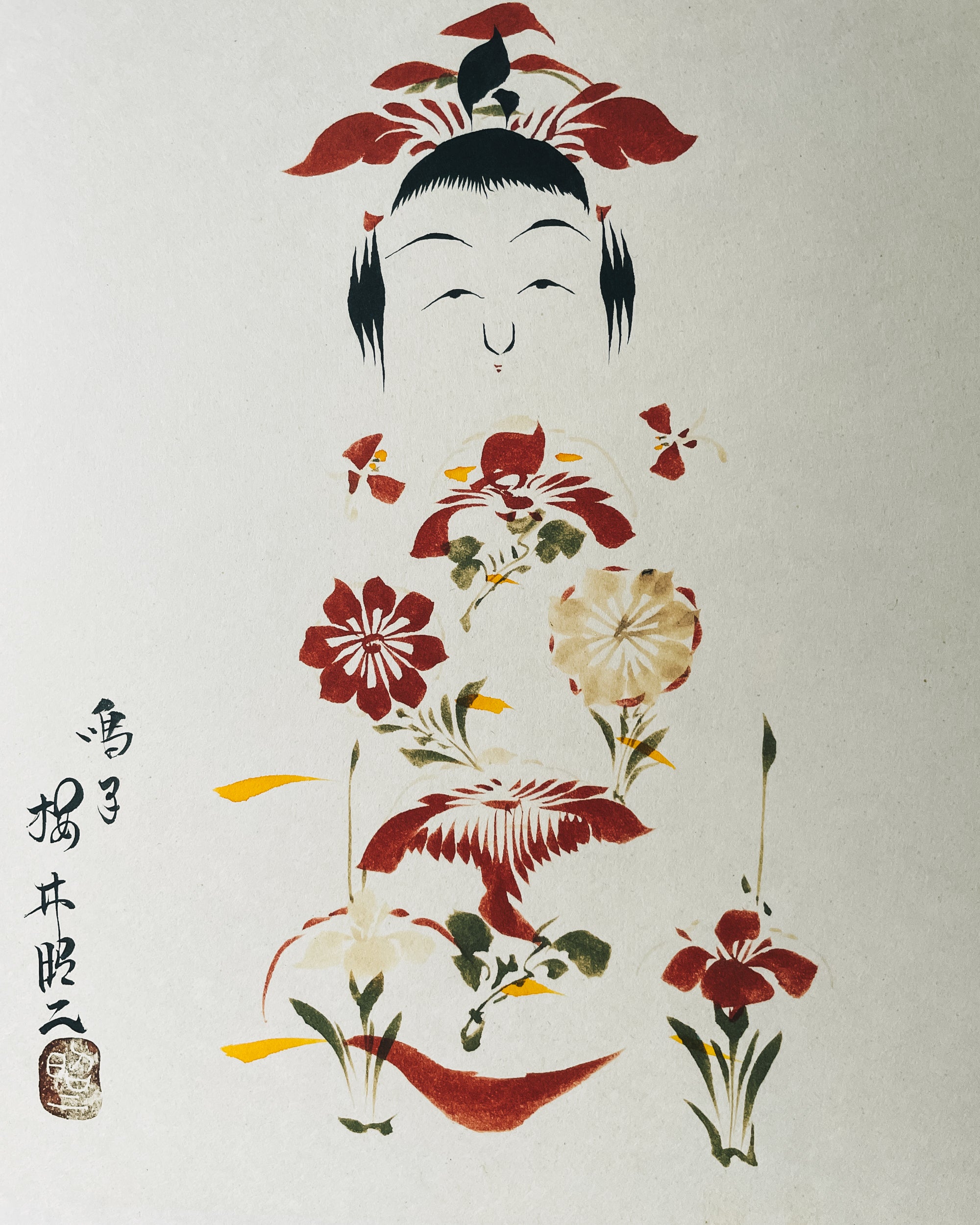 vintage shikishi kokeshi painting