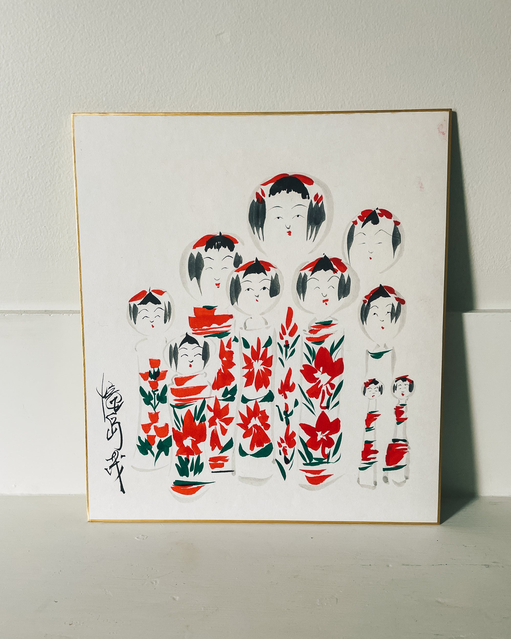 vintage shikishi kokeshi painting