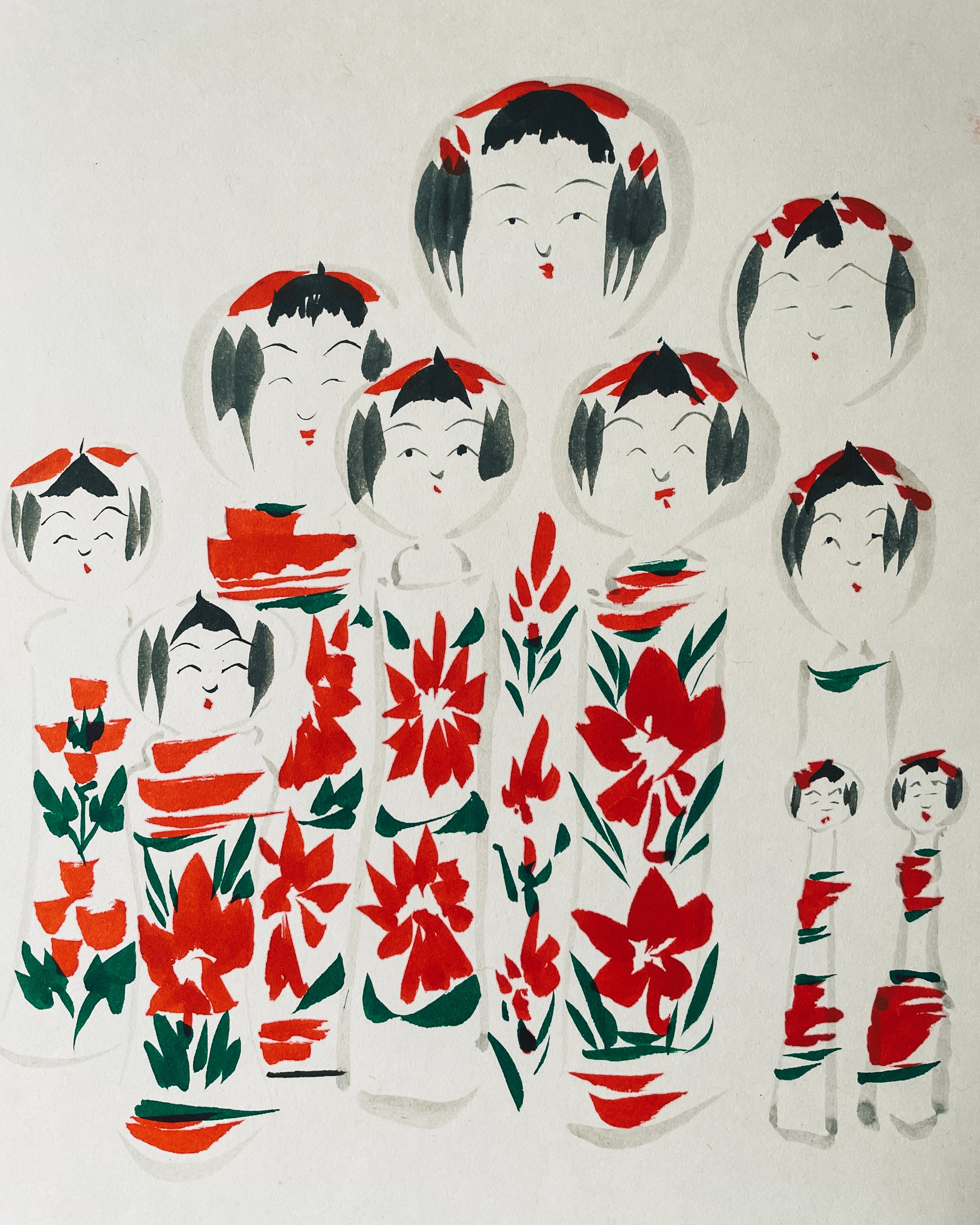 vintage shikishi kokeshi painting