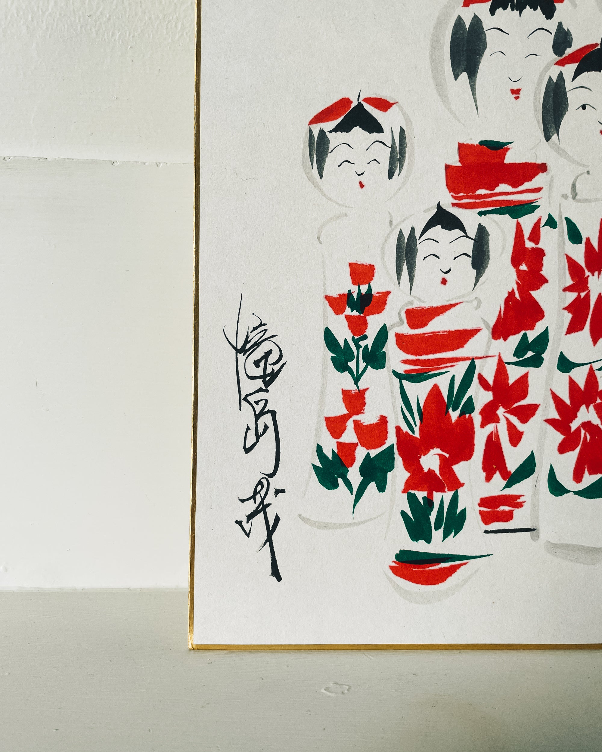 vintage shikishi kokeshi painting