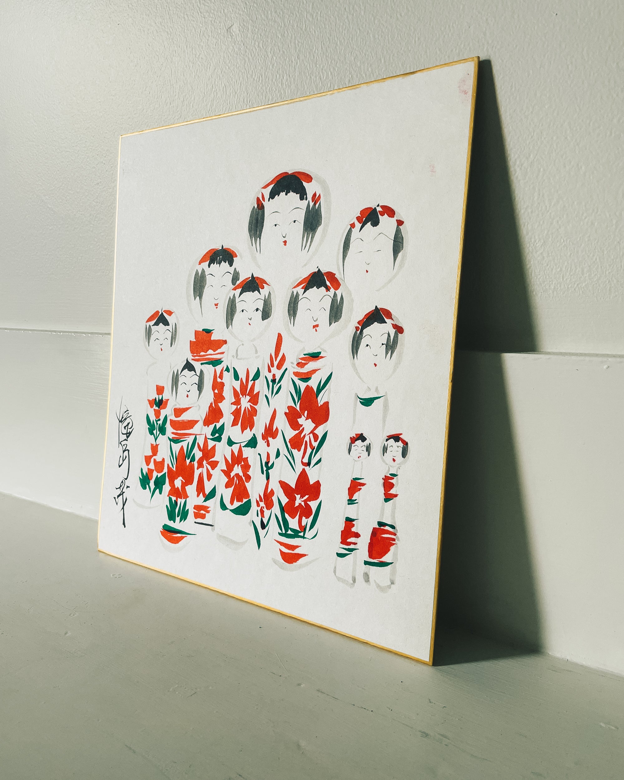 vintage shikishi kokeshi painting