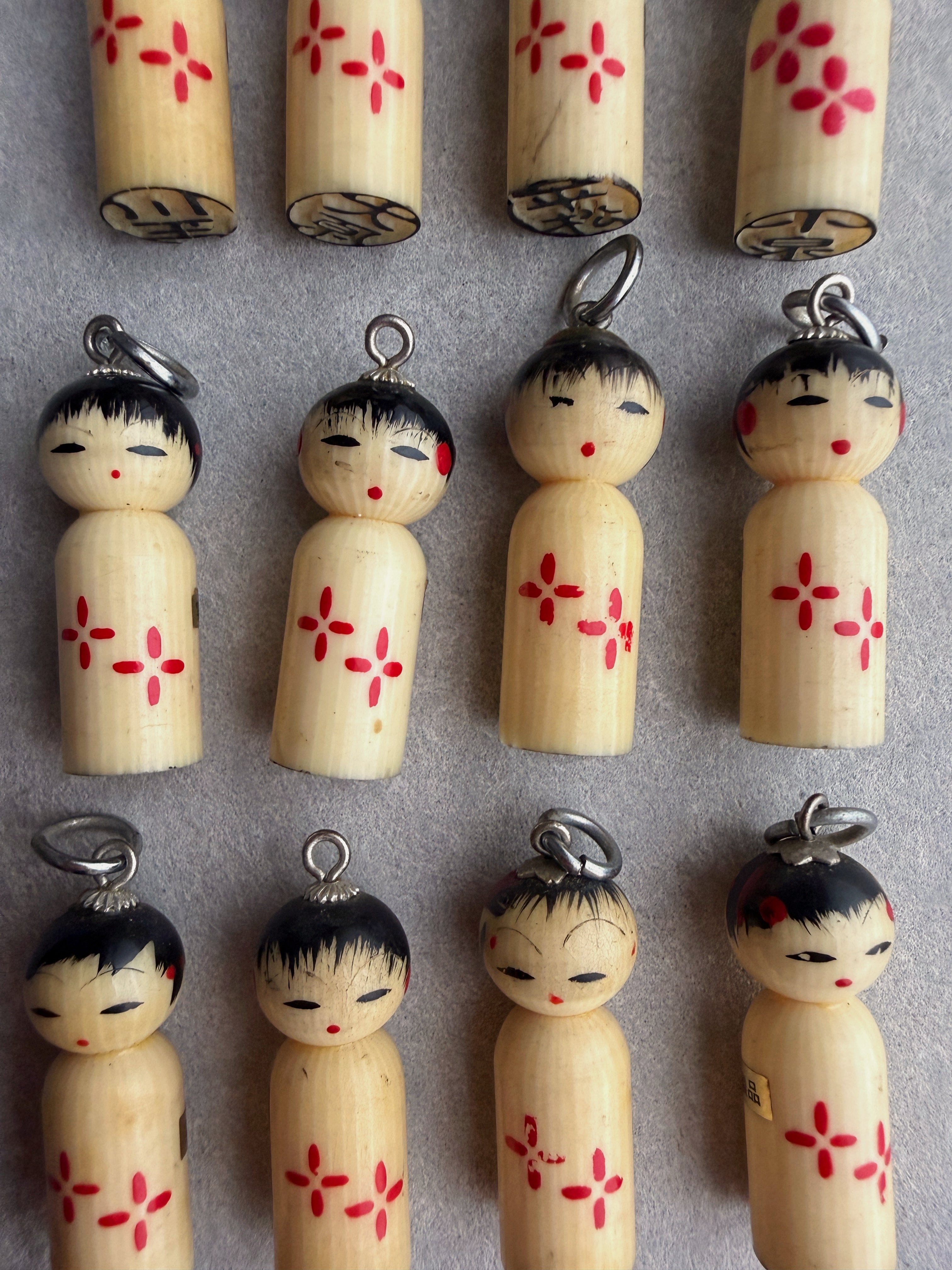 vintage kokeshi hanko charms
