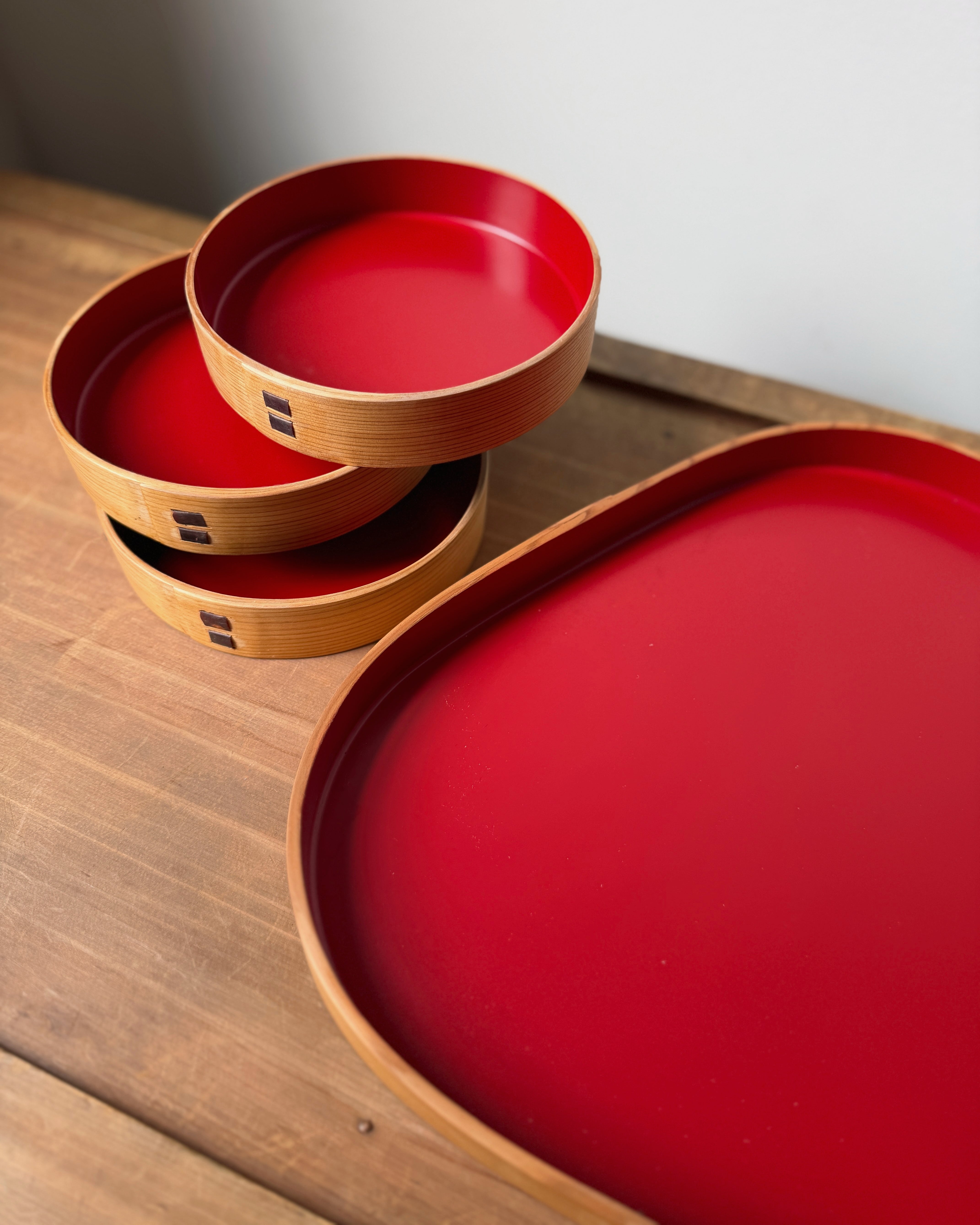 vintage lacquered bamboo serving set