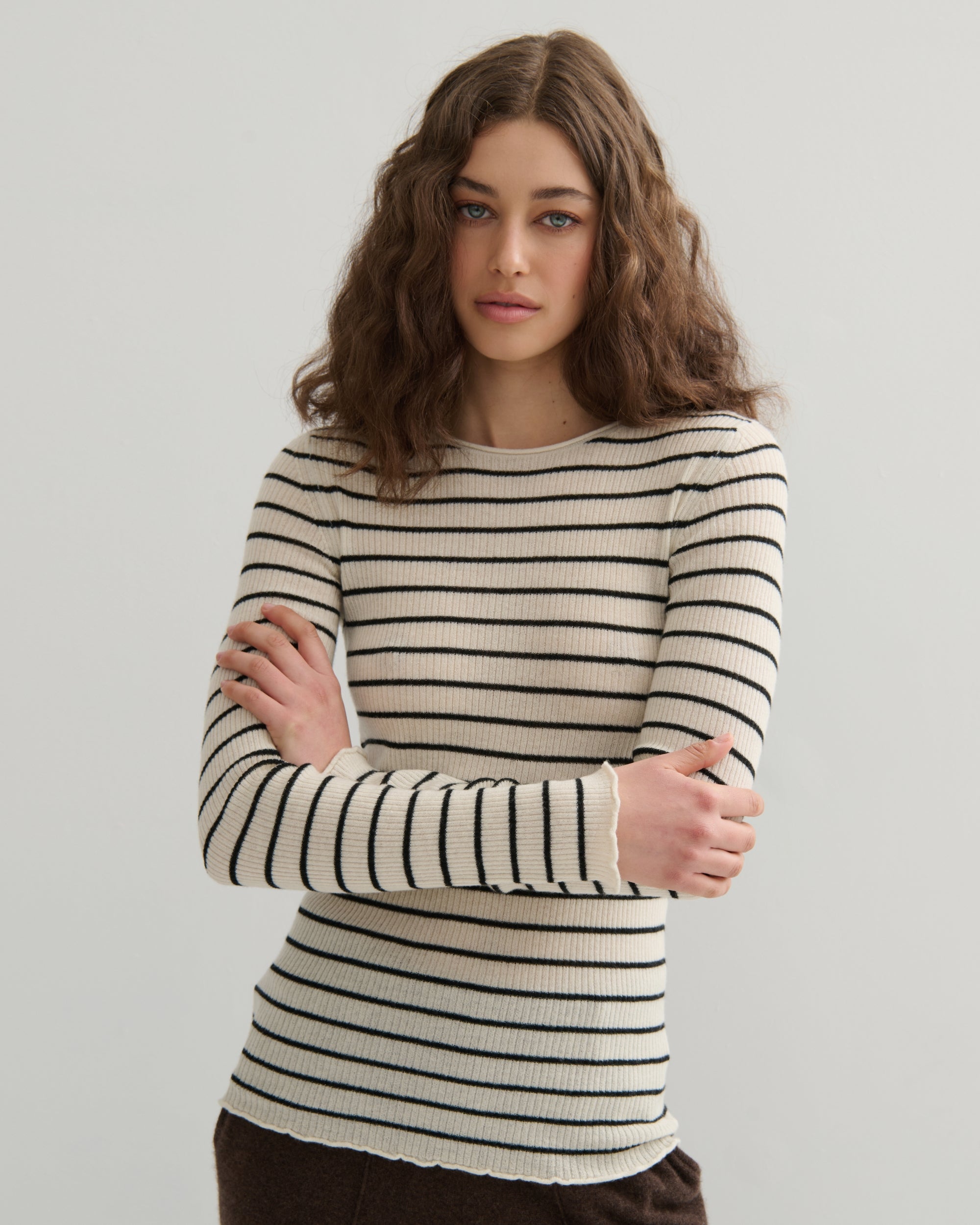 cashmerism : superfine cream and black ribbed stripe top