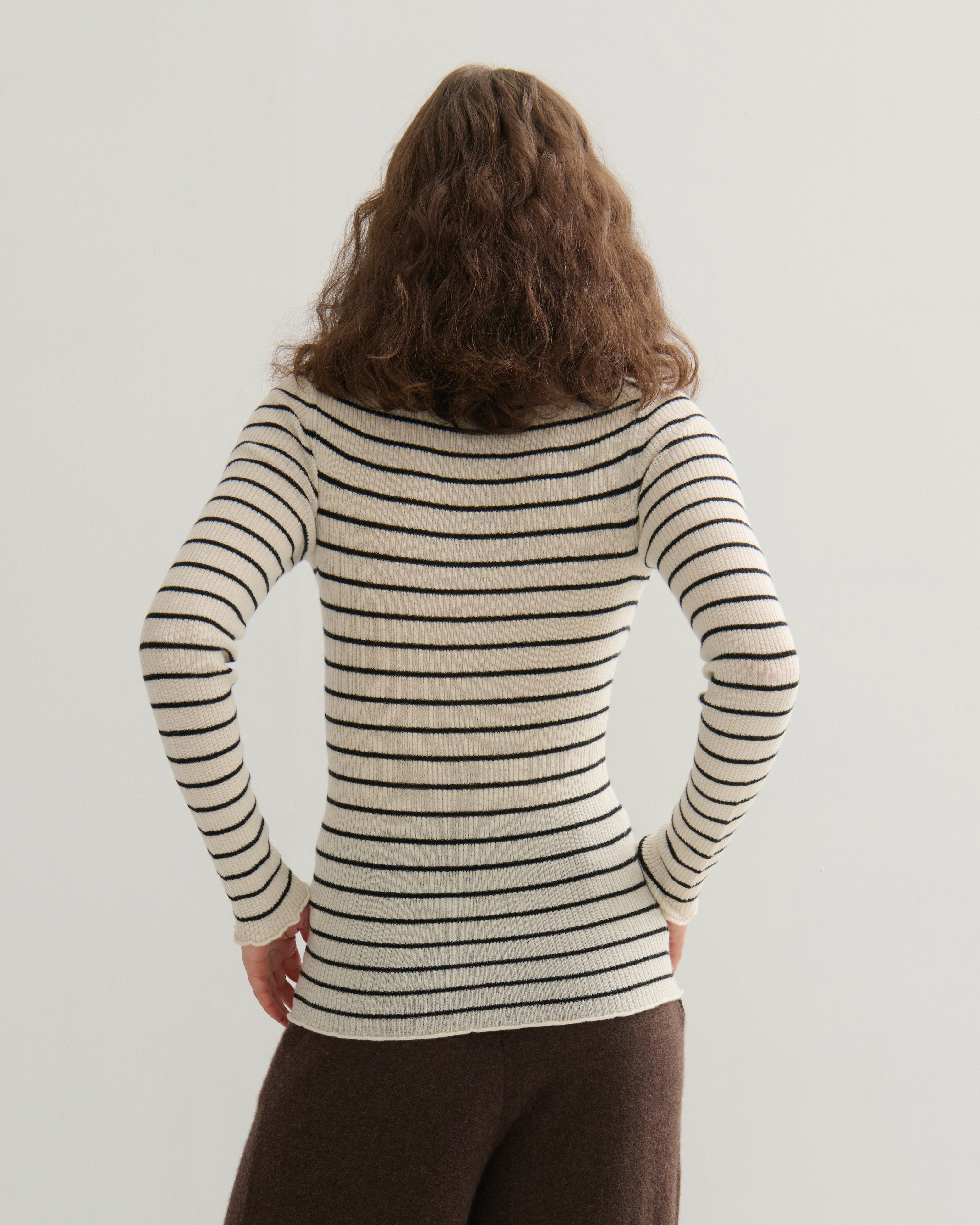 cashmerism : superfine cream and black ribbed stripe top
